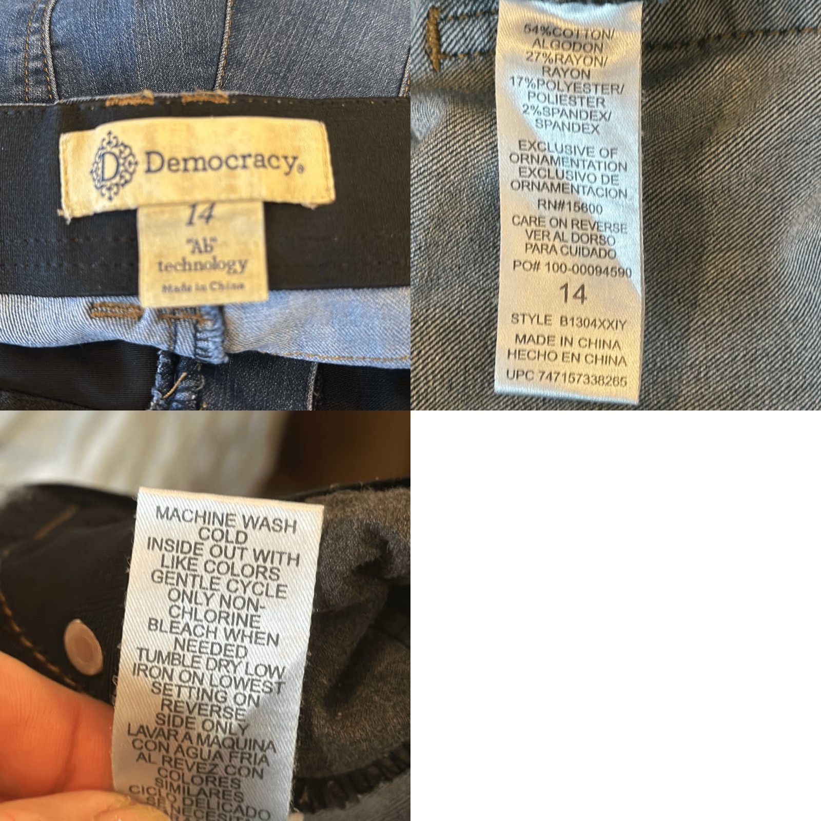 Vintage Democracy Womens Ab Technology Skinny Jeans 14 Blue Jeans Womens 14 Tapered Regular Holes Back Leg Size 36" / US 14 / IT 50 - 8 Thumbnail