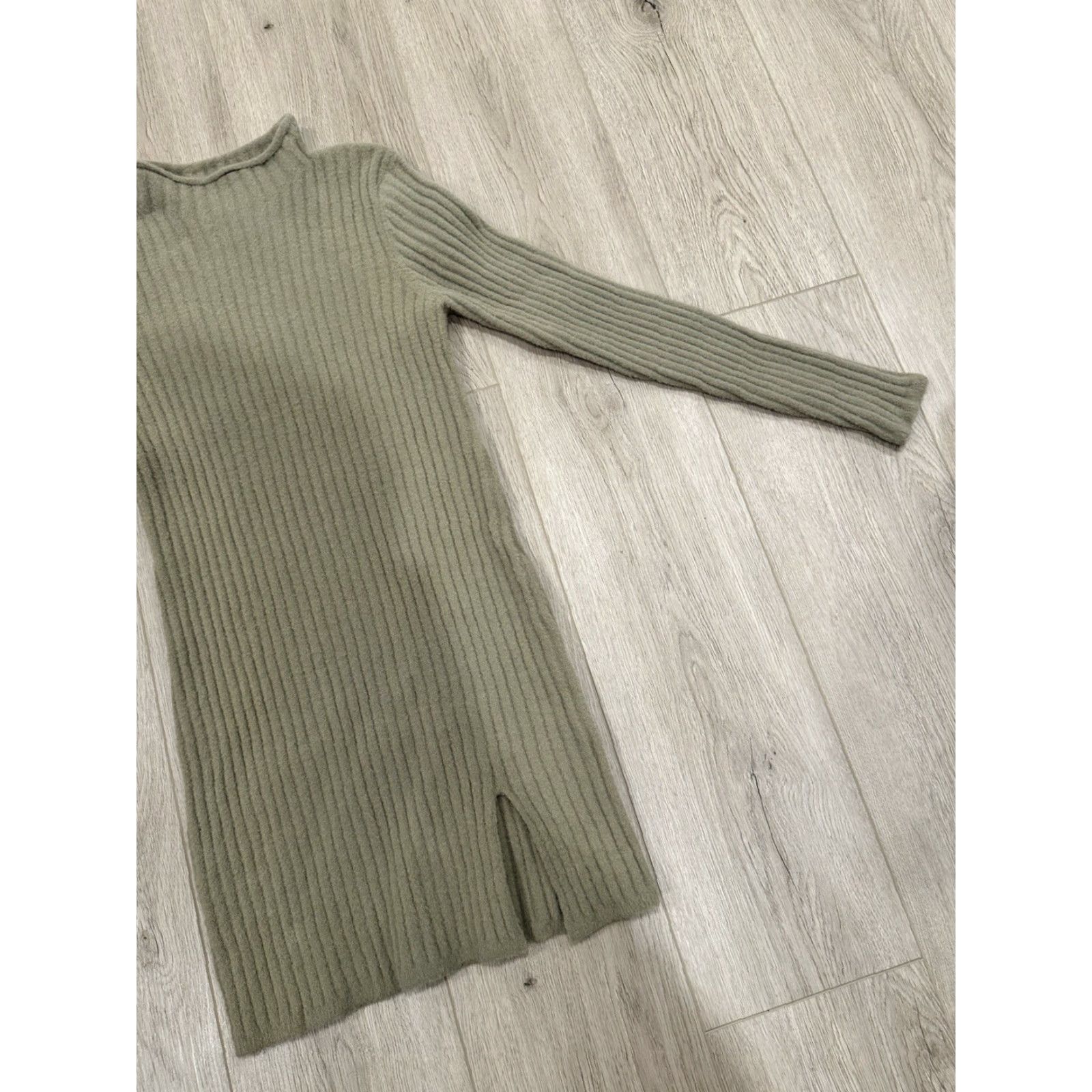 Vintage NWT Wilfred Free Women's Mini Sweater Dress Hush Knit Station Beige Mock Neck Long Sleeve Pullover 99% Nylon 1% Elastane M/Medium Brand New with Tags Size M / US 6-8 / IT 42-44 - 2 Thumbnail