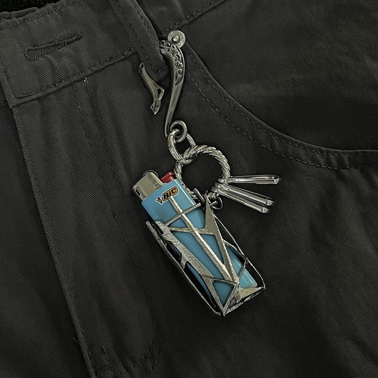 Jewelry Silver Geometric Metal Keychain with Clip Size ONE SIZE - 4 Thumbnail