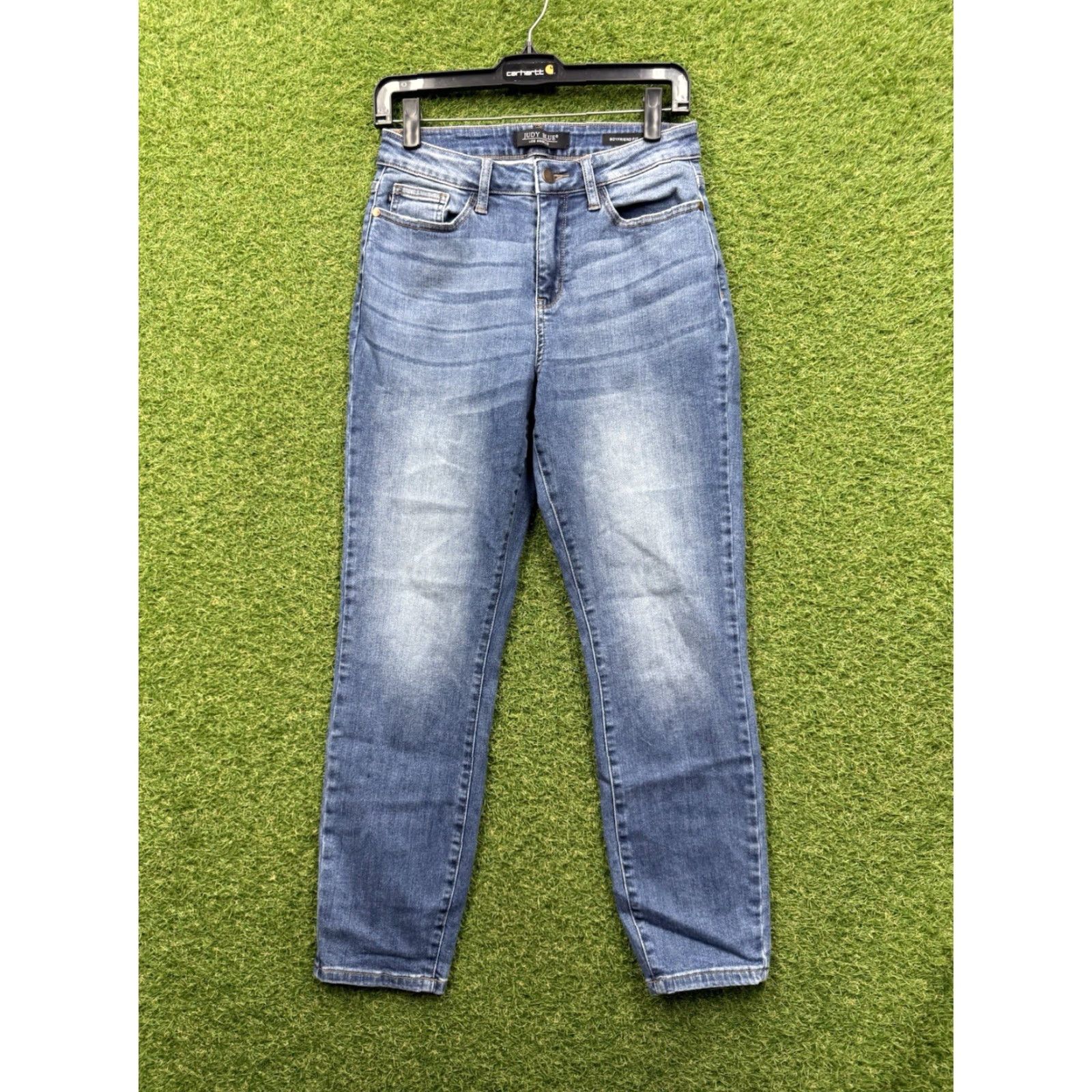 Denime Judy Blue Jeans Womens Boyfriend Fit Medium Wash Denim JB88706 5/27 Stretch Distressed Pockets Zipper Button Regular Size 27 Blue Jeans Women Womens Size 27" / US 4 / IT 40 - 3 Thumbnail