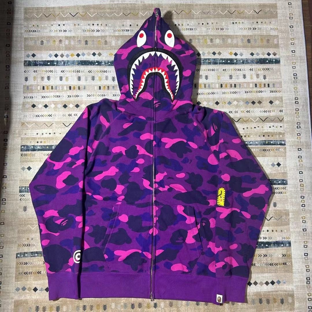 image of Bape Color Camo Shark Full Zip Hoodie in Purple, Men's (Size Medium)