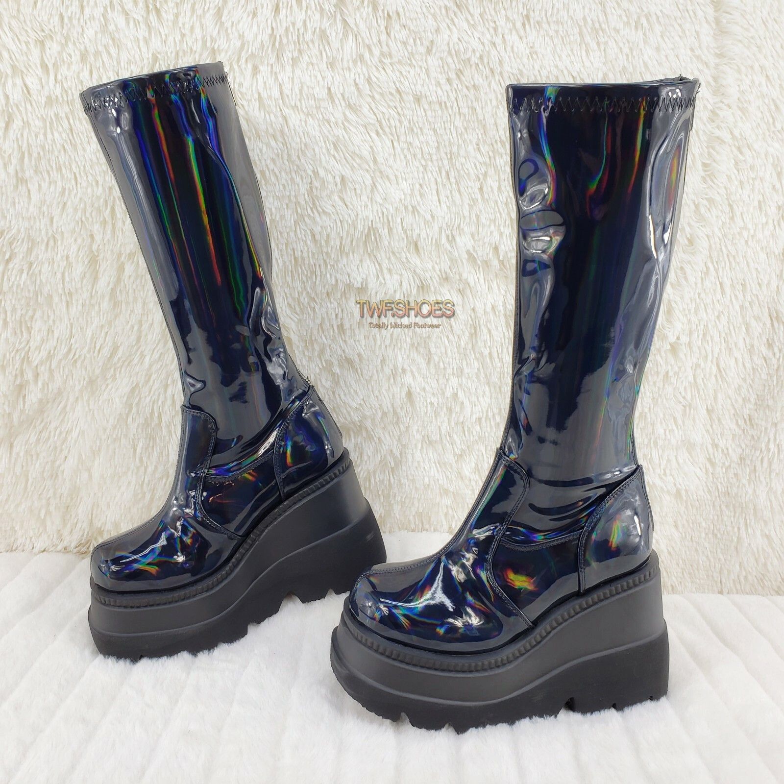 Demonia Cult DEMONIA Shaker 65 Black Hologram Platform 4.5" Wedge Heel Kn Size US 11 / IT 41 - 8 Thumbnail