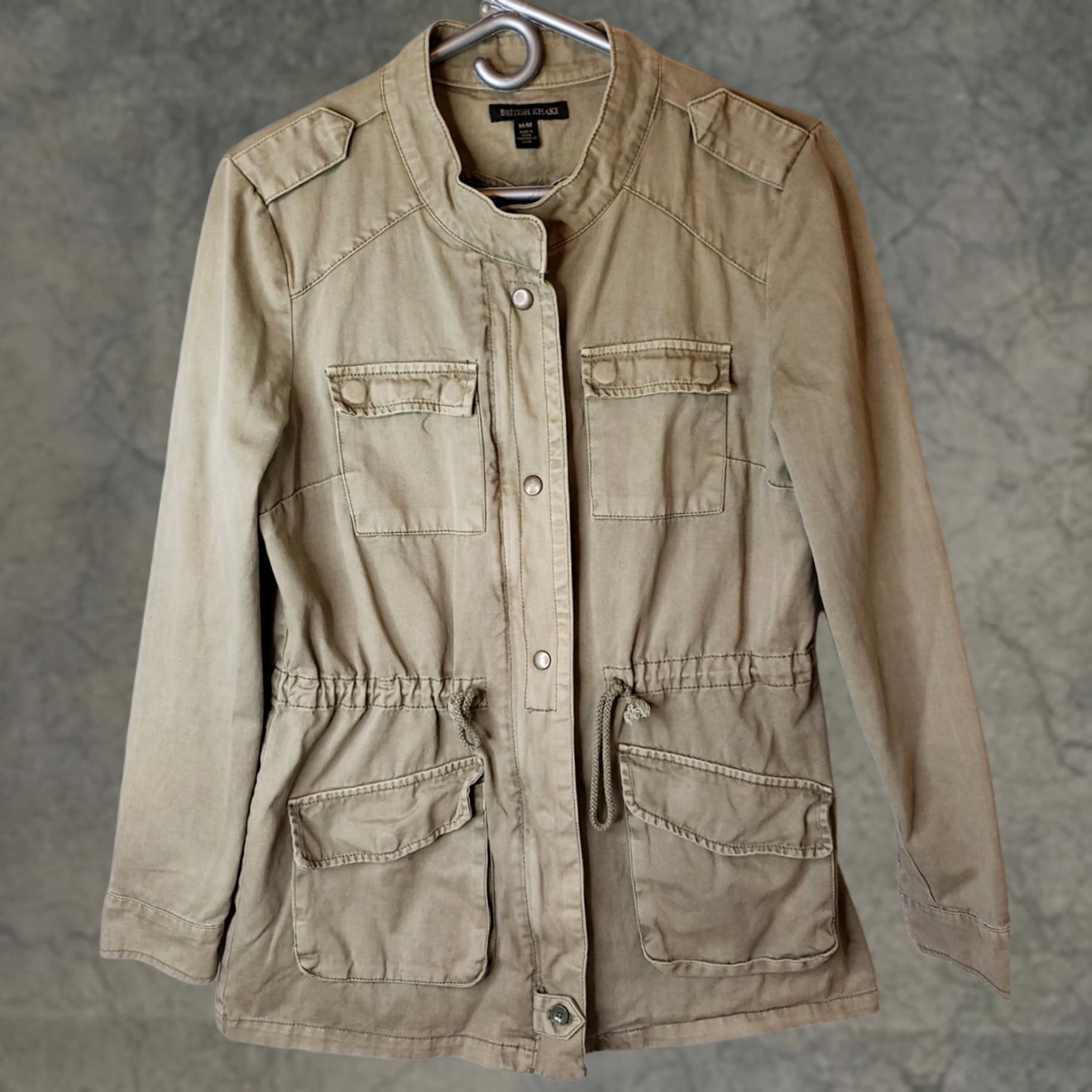 Vintage British Khaki Women's M Military Utility Cargo Safari Jacket Light Weight Olive Green Size M / US 6-8 / IT 42-44 - 1 Thumbnail