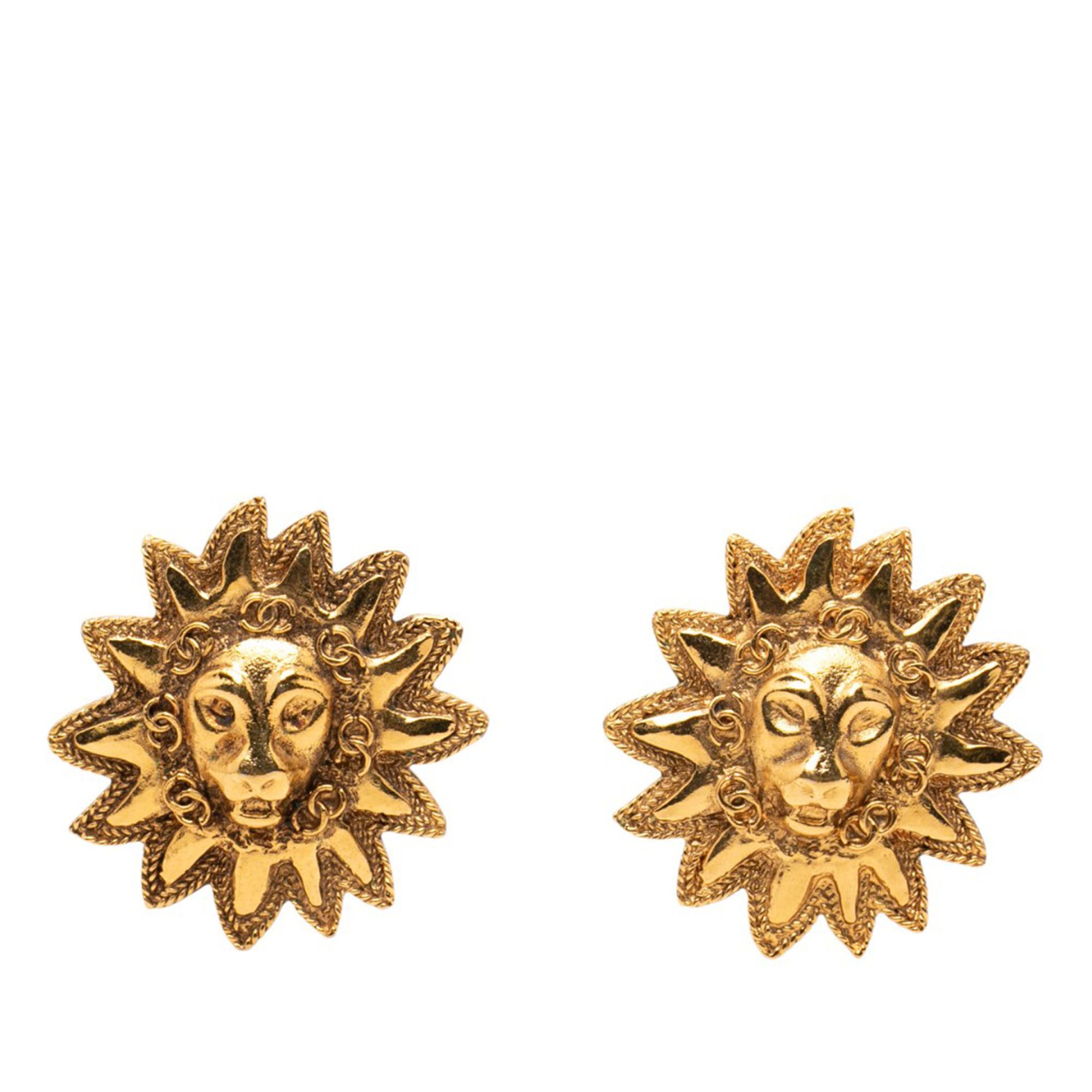 Chanel Chanel CC Gold Plated Lion Sunburst Clip on Earrings Size ONE SIZE - 1 Thumbnail