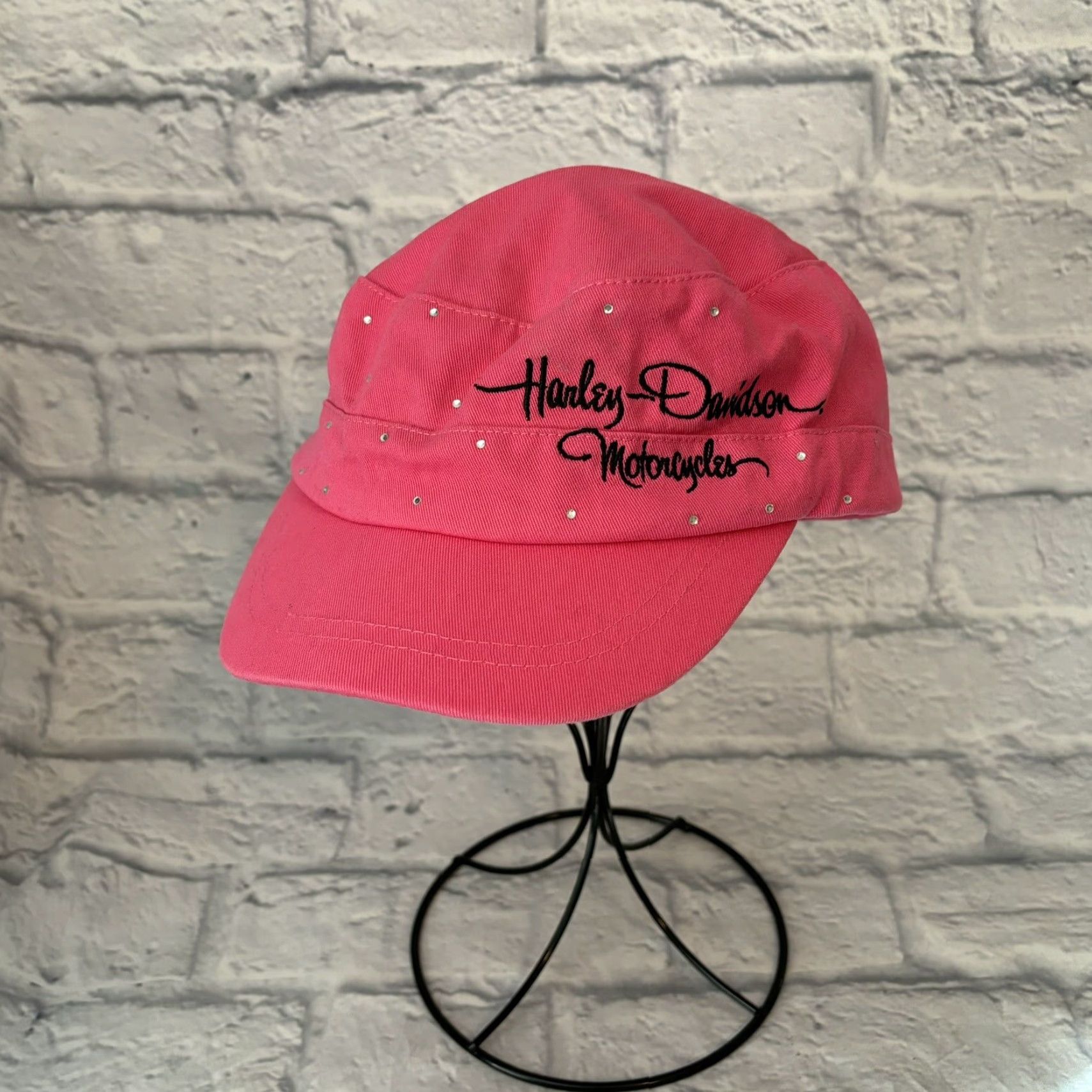 Harley Davidson VINTAGE Harley-Davidson Hat Bling Pink Rare Rhinestone Cap One Size Women's Newsboy Cap Size ONE SIZE - 2 Thumbnail