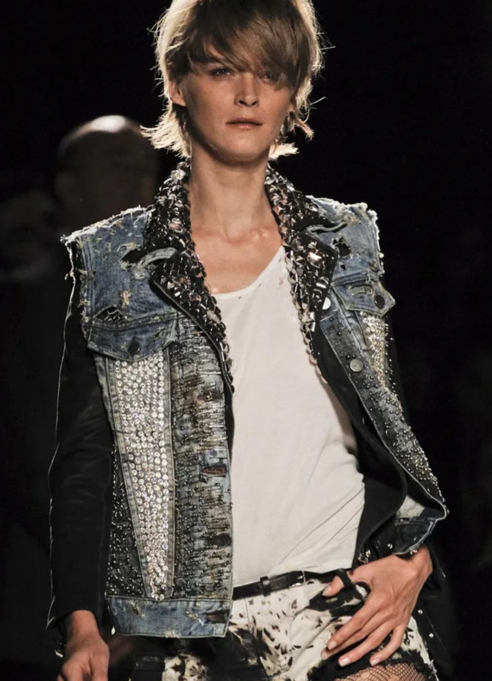 KMRii Christophe Decarnin Safety Style Leather Crystal Denim Vest Size L / US 10 / IT 46 - 9 Thumbnail