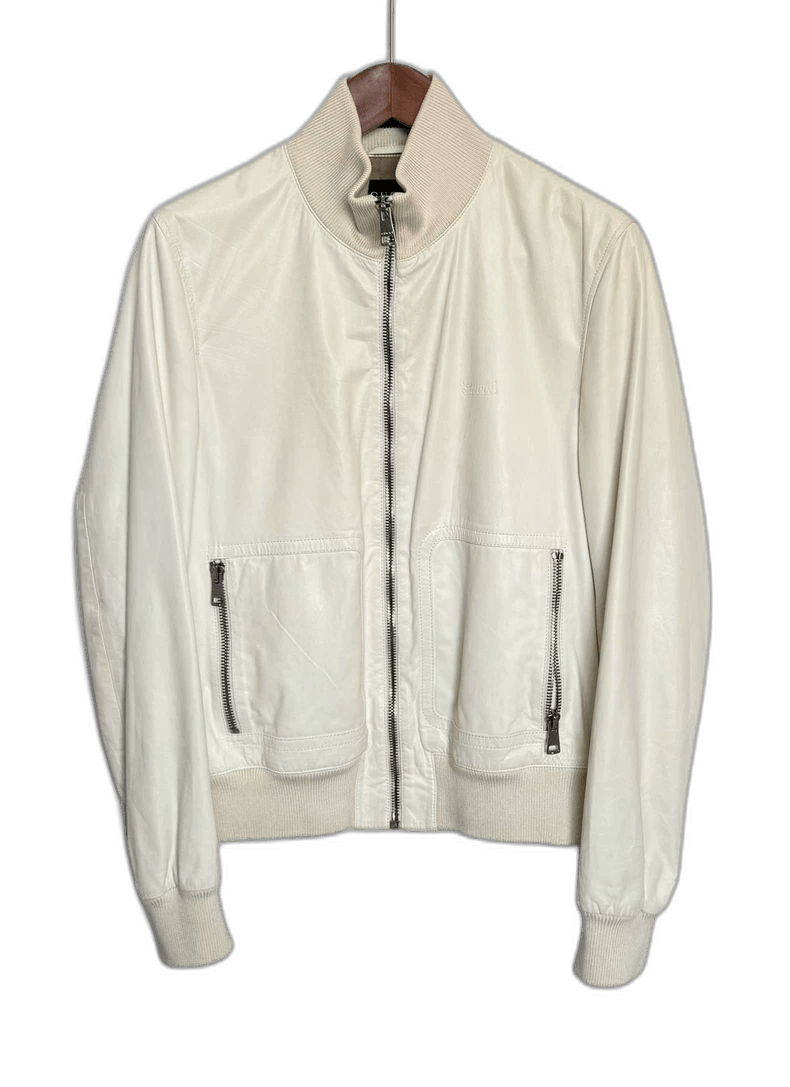 Gucci Gucci Cream Leather Bomber Jacket Size US L / EU 52-54 / 3 - 1 Thumbnail