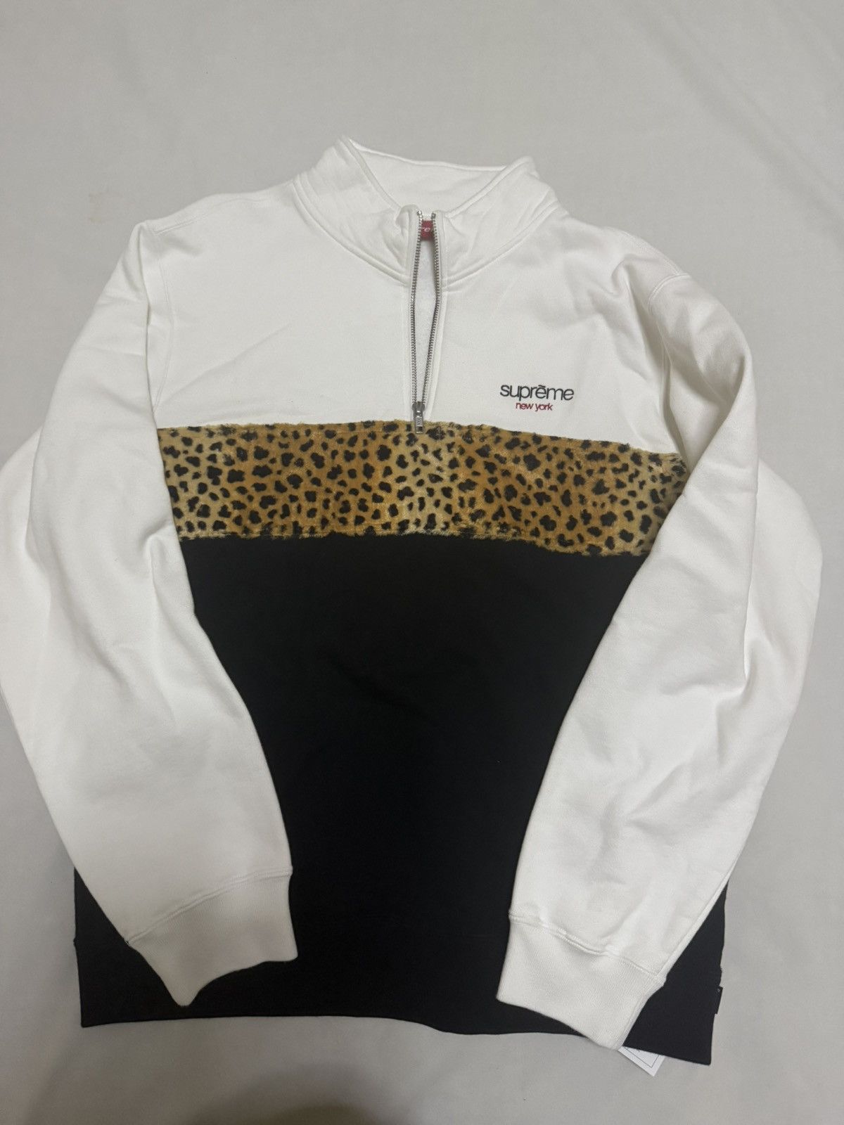 Supreme Leopard Panel Half Zip Sweatshirt | Grailed