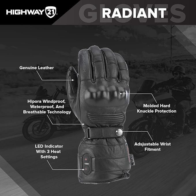 Other Highway 21 Radiant Gloves,Heated Leather Motorcycle Gauntlet Size ONE SIZE - 6 Thumbnail