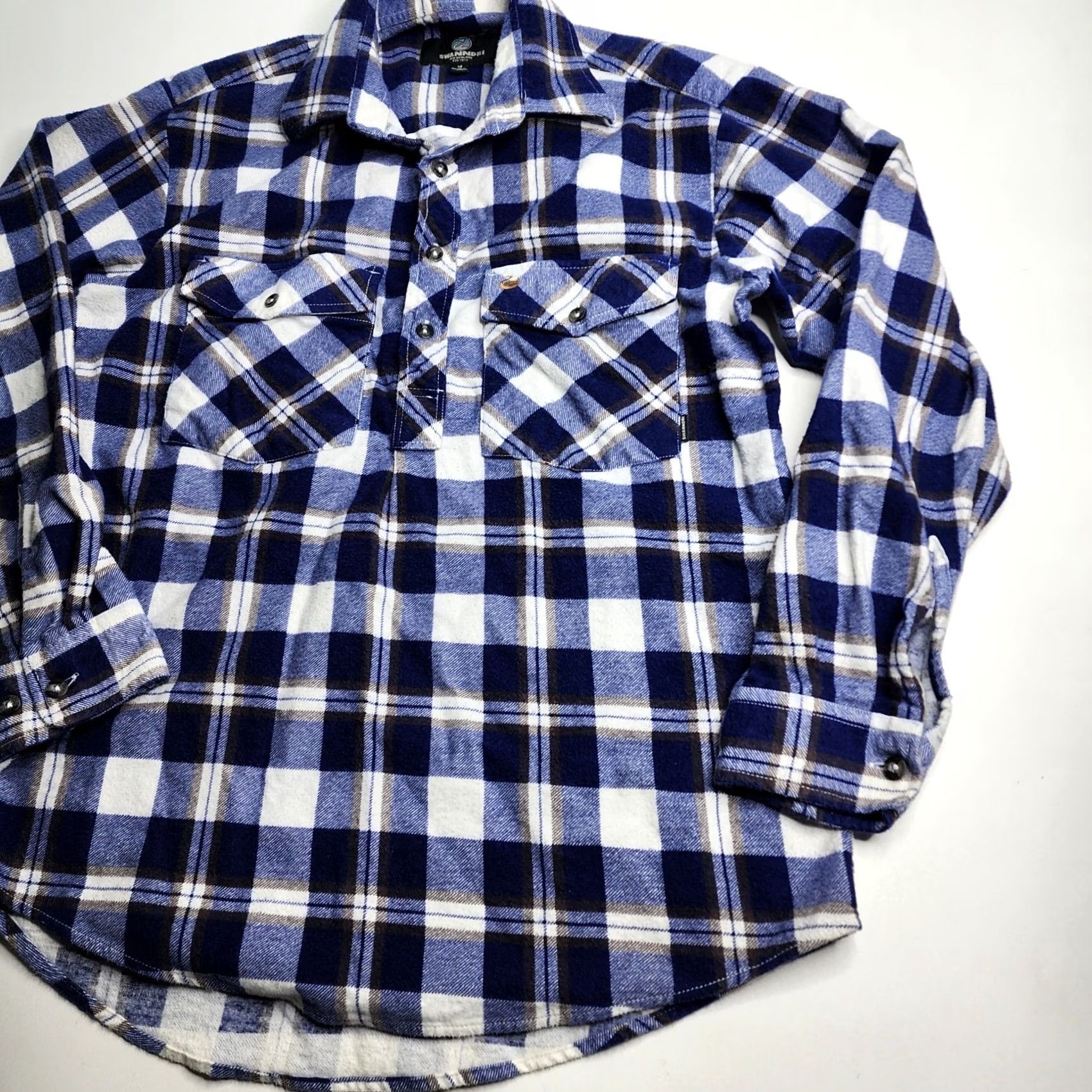 Vintage Swanndri Flannel Shirt Button Blue Plaid Henley Cotton Size Medium Mens Size US M / EU 48-50 / 2 - 6 Thumbnail