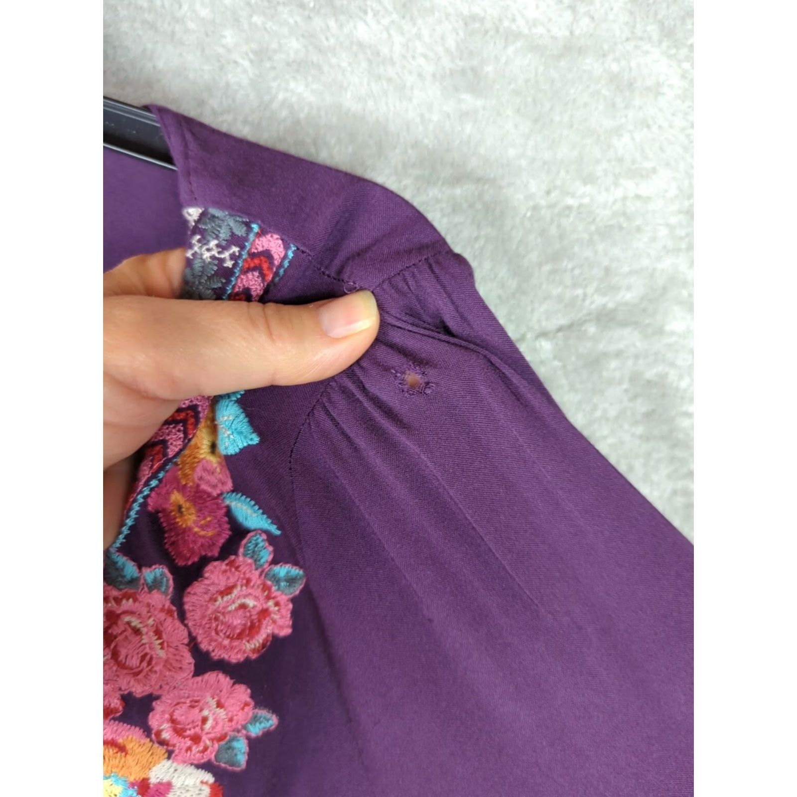 Vintage Andree By Unit Blouse Purple Floral Embroidered 3/4 Bell Sleeve V-Neck M Bohemian Adults Womens Shirt Top Size M / US 6-8 / IT 42-44 - 6 Thumbnail