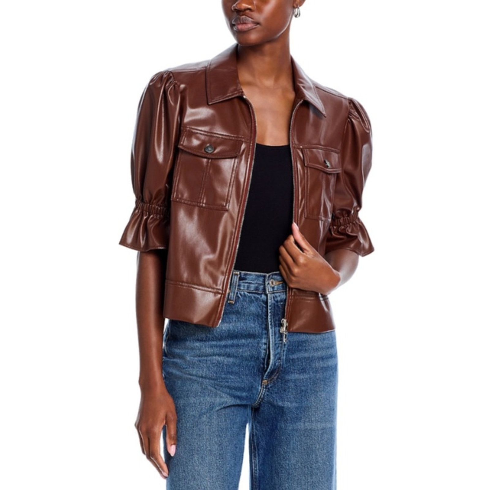 Cinq à Sept Women Vegan Leather Short Sleeve Jacket Size XS