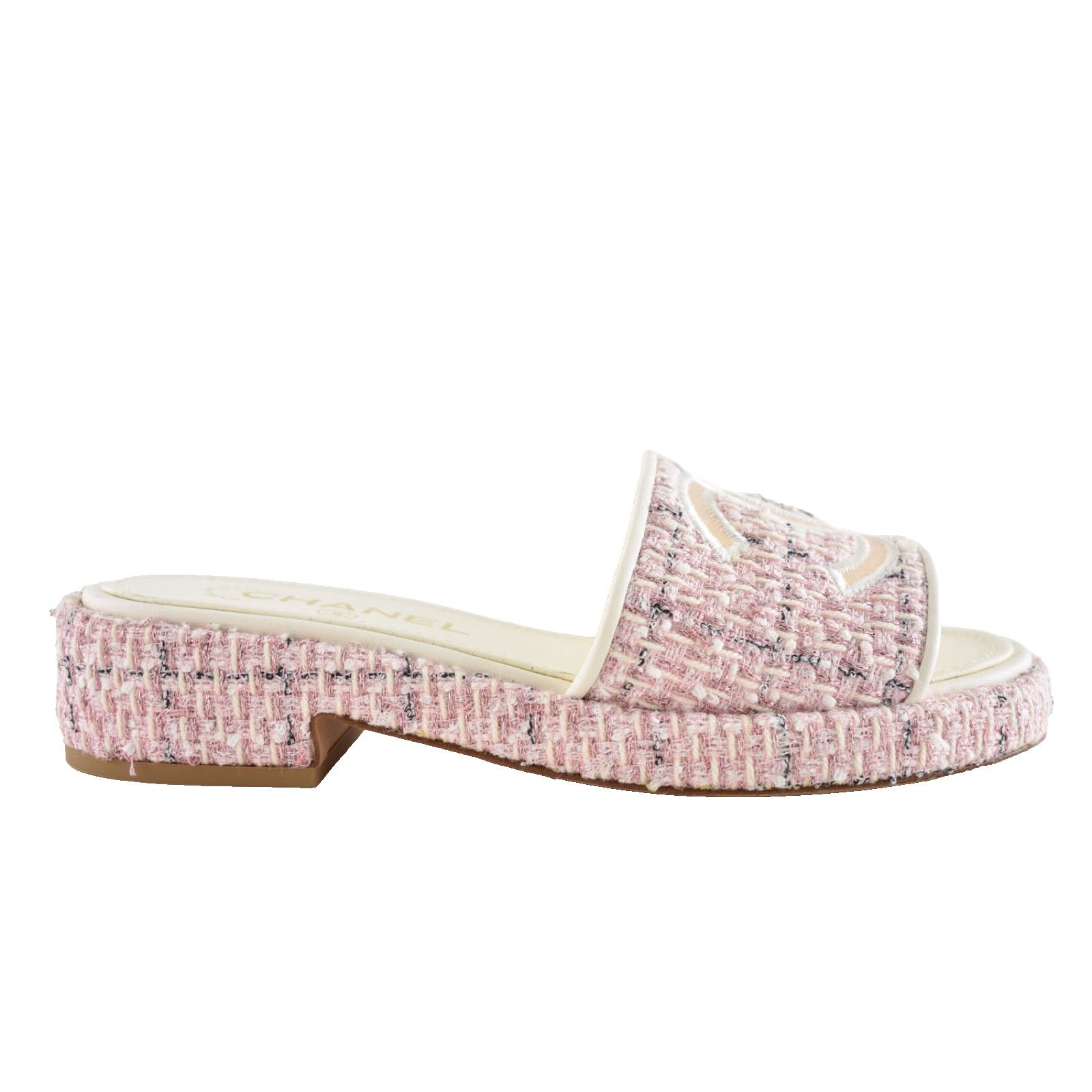 Chanel Chanel 20P Pink White Tweed Mesh CC Logo Slide Slip On Size US 6 / IT 36 - 1 Thumbnail