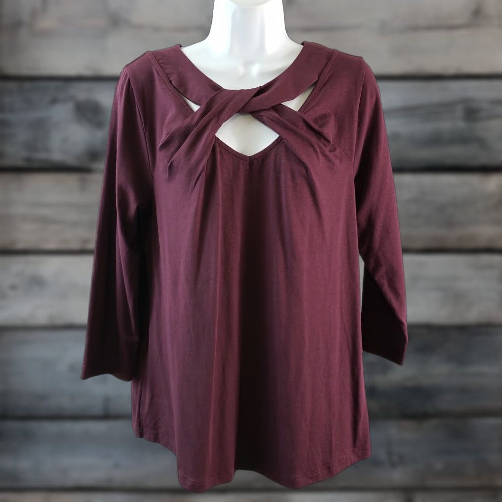 Soft Surroundings Soft Surroundings Blouse 3/4 Sleeve Womens Top M Red Cotton Blend Bur gundy Size M / US 6-8 / IT 42-44 - 1 Thumbnail
