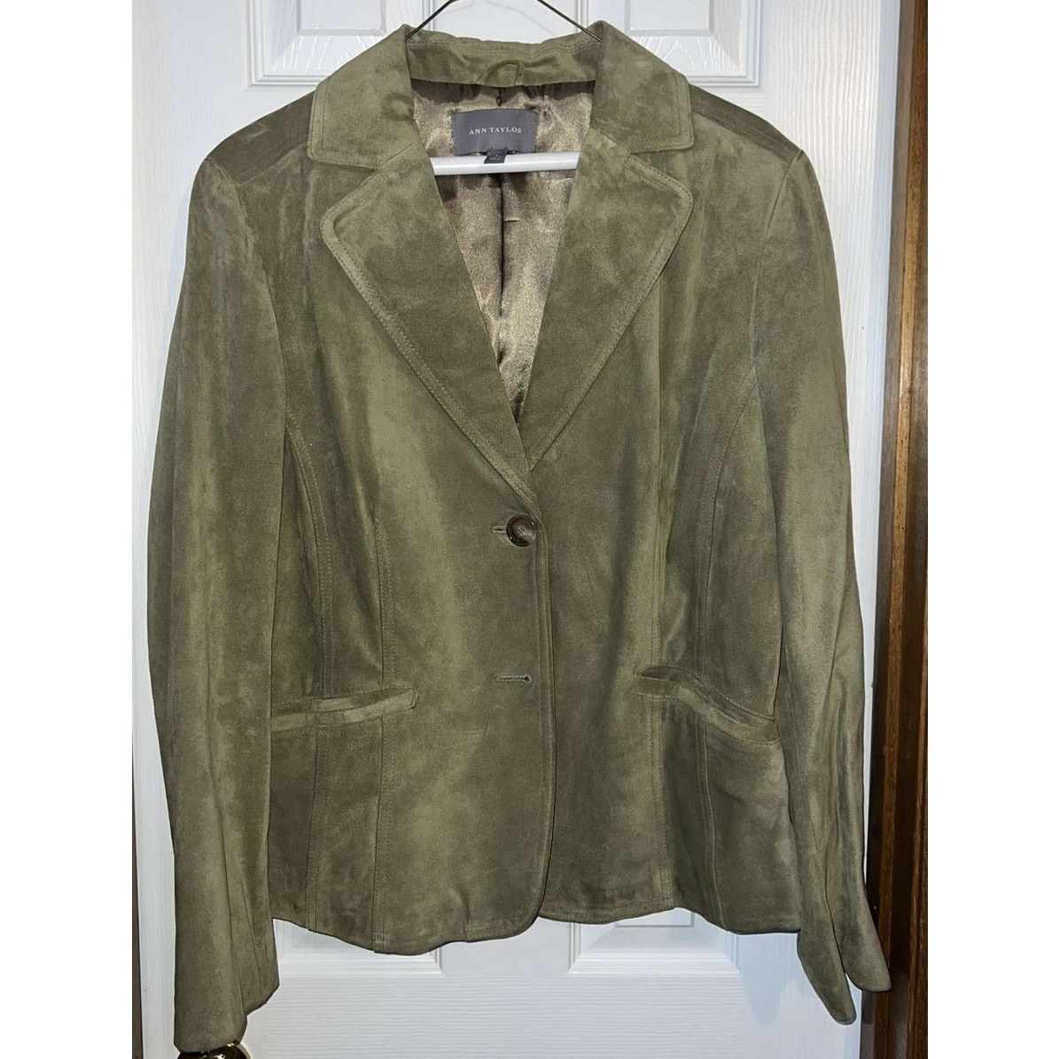 Ann Taylor Ann Taylor Women's Olive Green Suede Leather Blazer - Size L Size L / US 10 / IT 46 - 4 Thumbnail