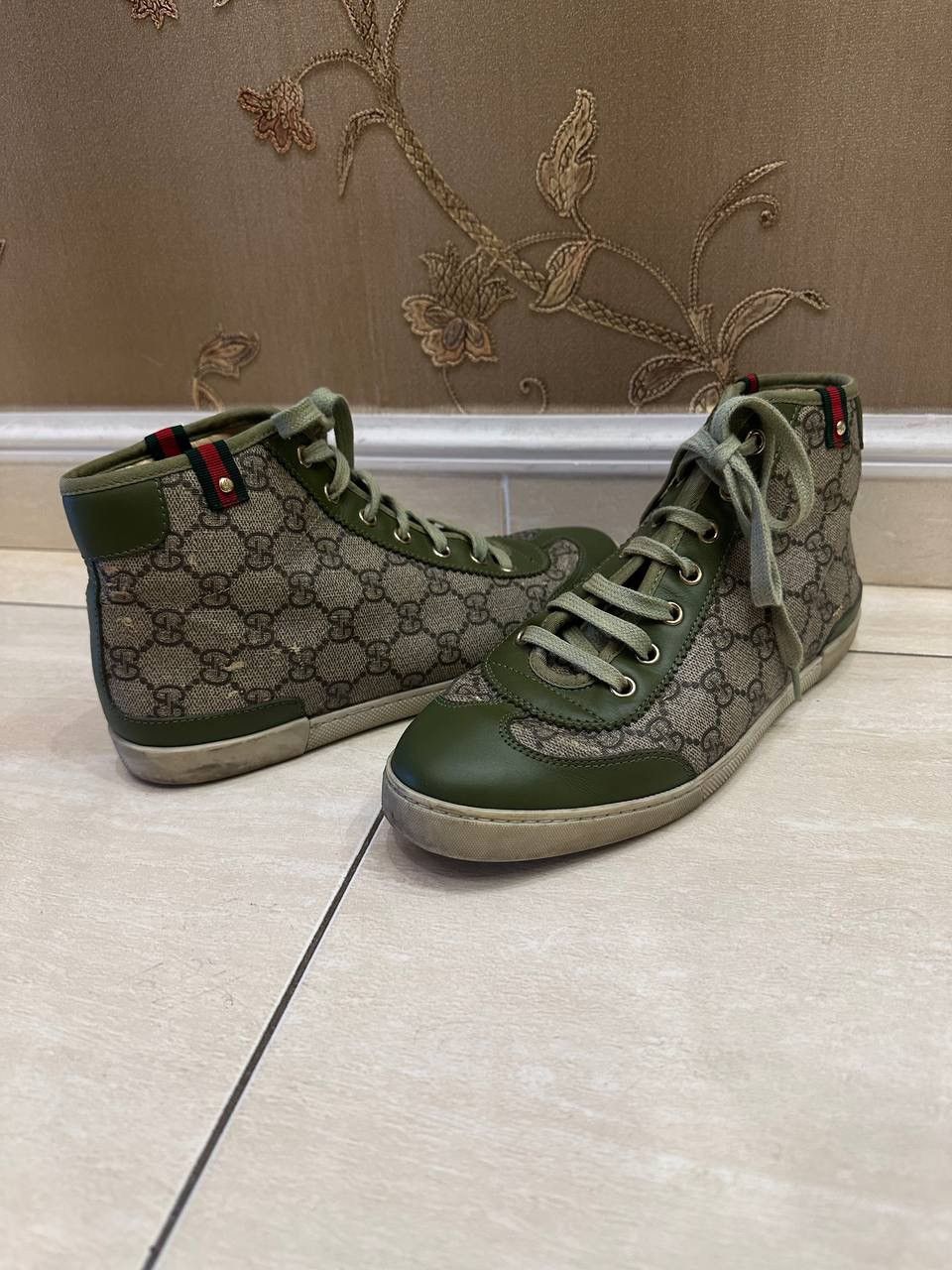 Gucci Gucci Green Leather Brown/Beige GG Supreme Sneakers Size US 6.5 / IT 36.5 - 2 Thumbnail