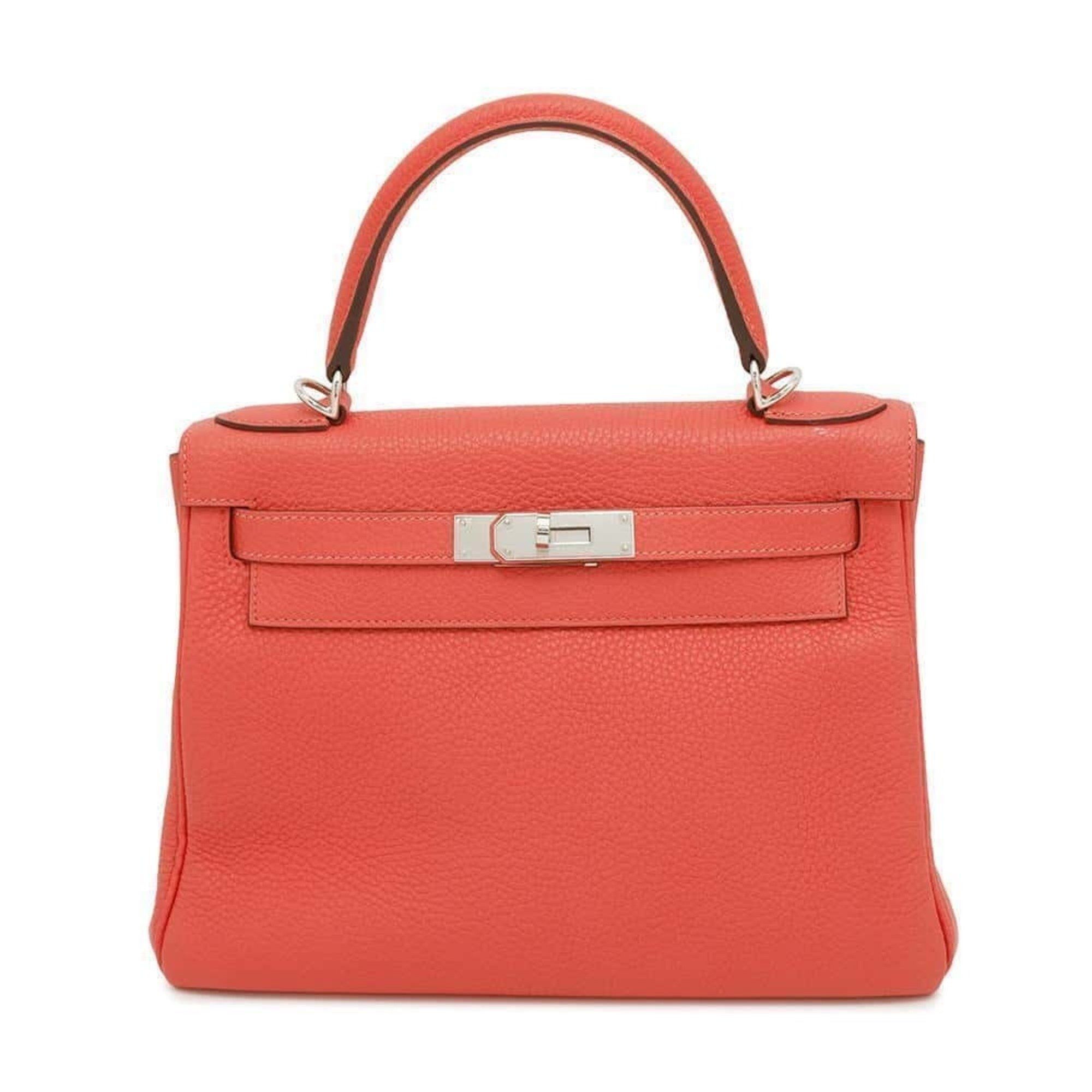 Hermes Handbag Kelly 28, In-Stitched, Rose Texas, Taurillon Clemence, Y Stamp, 2-Way Shoulder Bag in Silver, Women's