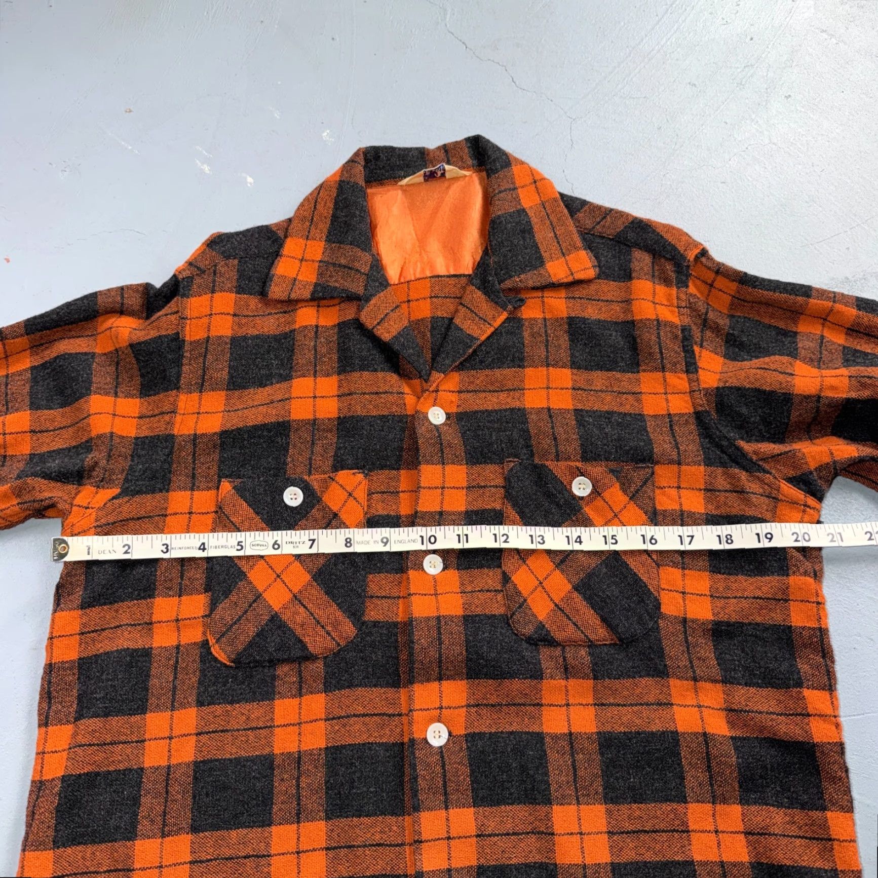Fruit Of The Loom VINTAGE Fruit of the Loom Shirt Orange Plaid Wool Button Front Collared Rockabilly 50s 70s 1950s Mens M Size US M / EU 48-50 / 2 - 6 Thumbnail