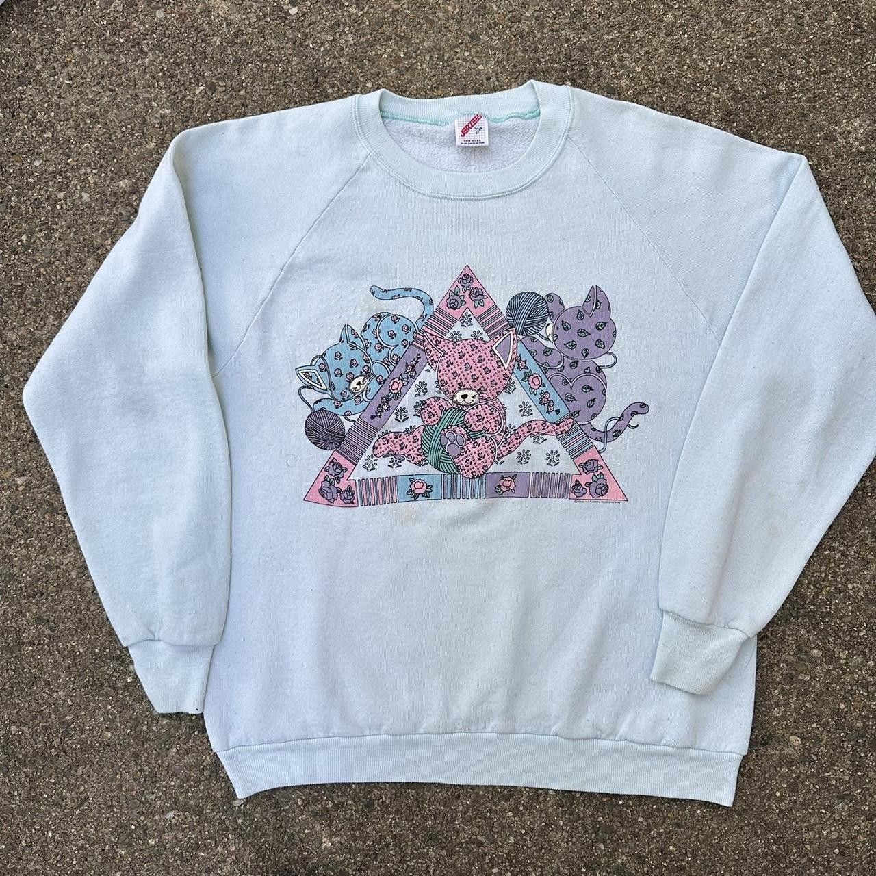 Vintage 80s Vintage Cats Yarn Crewneck Sweatshirt Granny Cute Retro Size US L / EU 52-54 / 3 - 2 Thumbnail