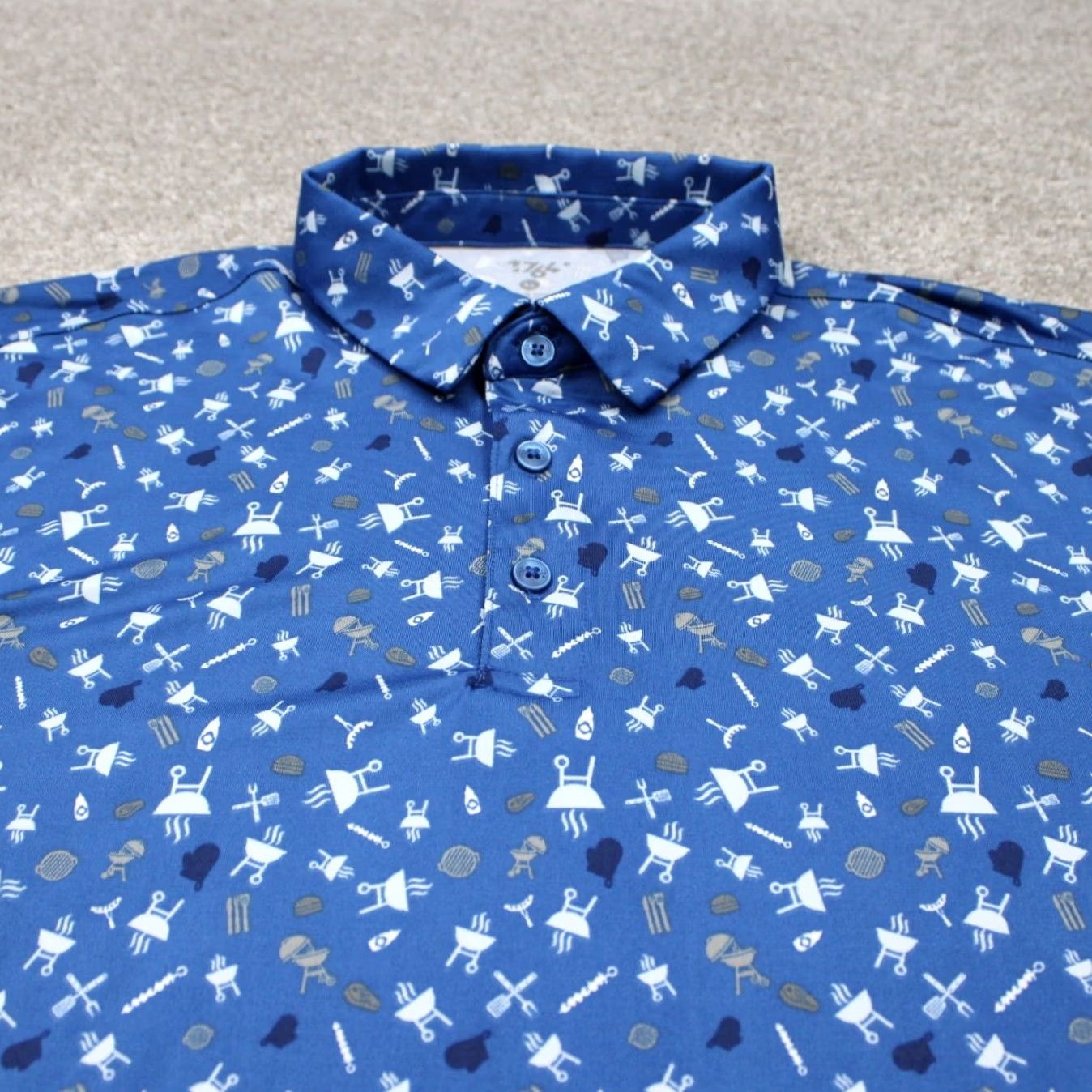 Vintage 1764 Polo Shirt Mens XL Blue Geometric All Over Print Stretch S/S Golf Polo Size US XL / EU 56 / 4 - 4 Thumbnail