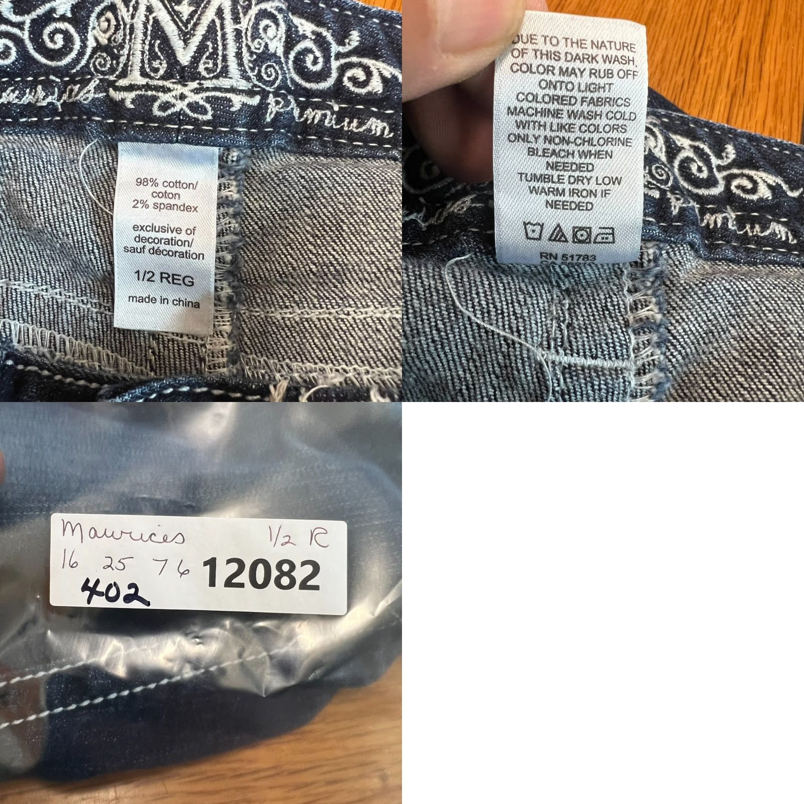 Vintage Maurices Cropped Denim Jeans Womens Size 2 Regular Embroidered Blue 90s Bohemian Love Preppy Tribal Boutiques Style Size 26" / US 2 / IT 38 - 8 Thumbnail