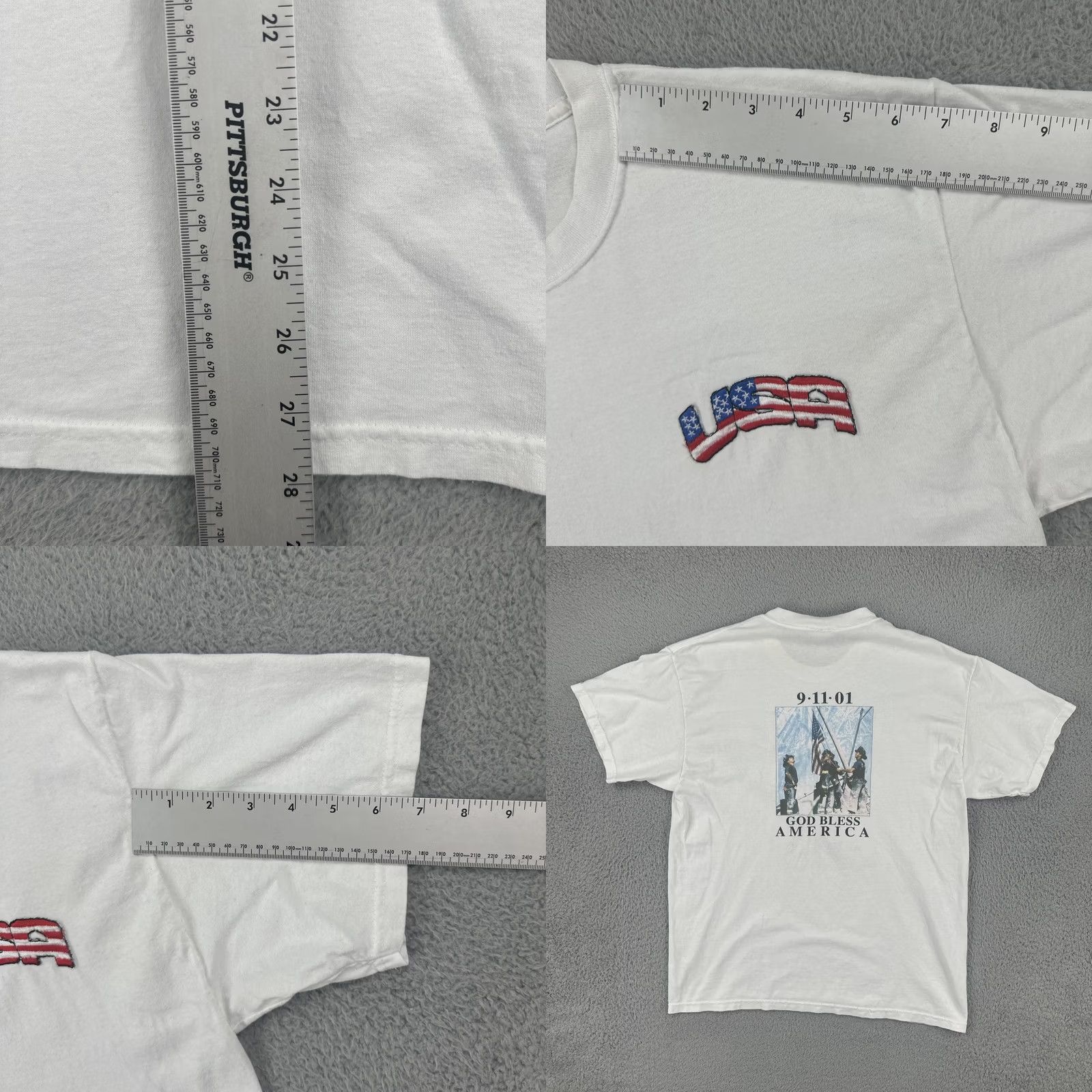 Hanes VINTAGE Hanes T Shirt Large White God Bless America 9-11-01 USA Patriotic Size US L / EU 52-54 / 3 - 9 Thumbnail