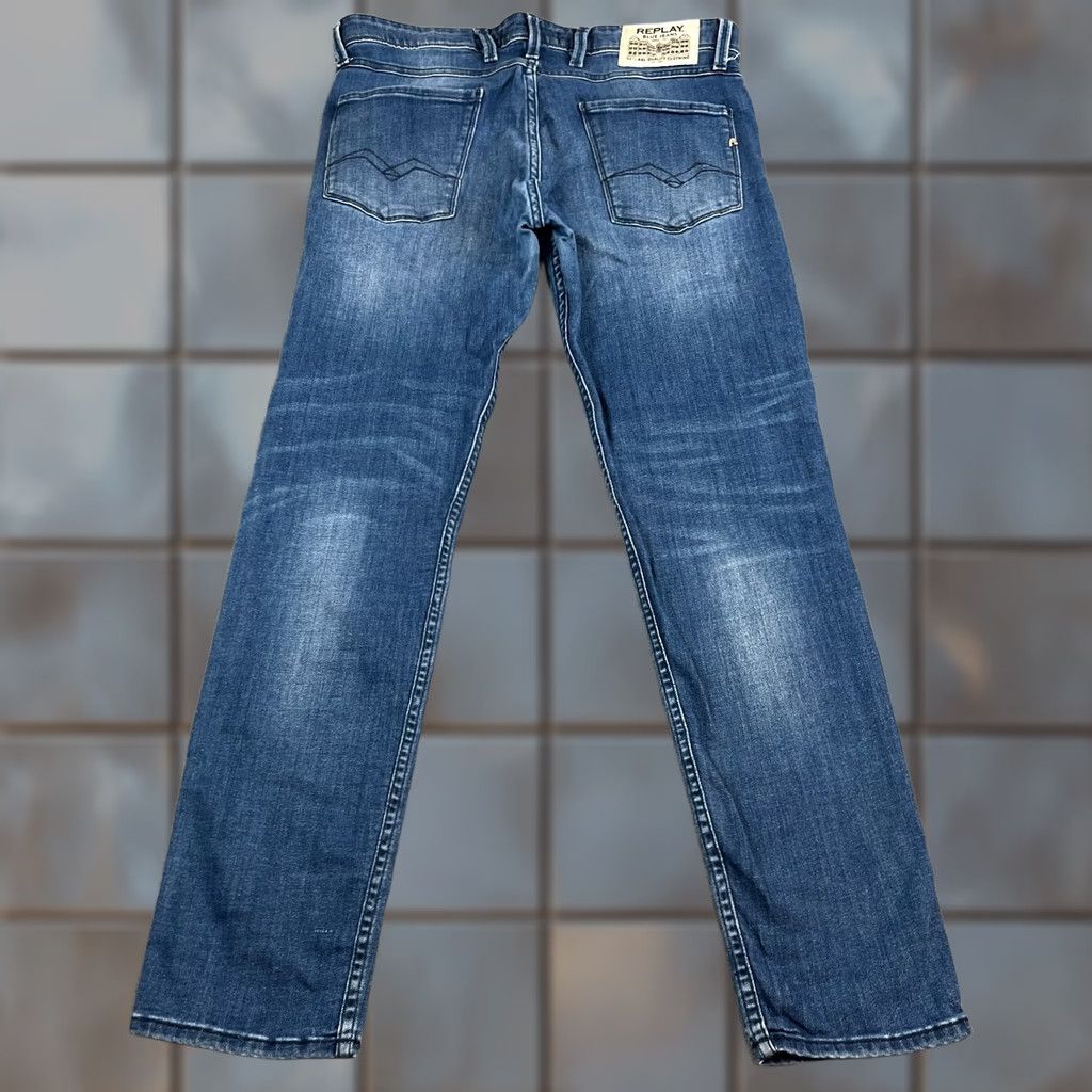 Replay Replay Anbass Jeans Slim Tapered 34 32 Mid Blue Whiskers Stretch Denim Cotton Elastan Mens Regular Size 34 Size US 34 / EU 50 - 1 Thumbnail