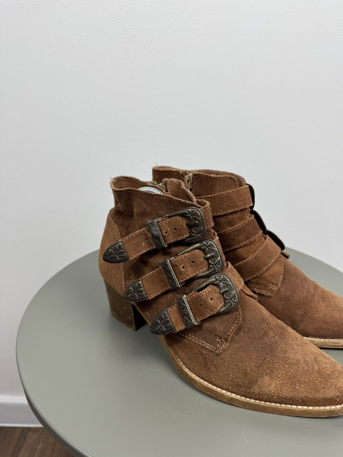 Other Vintage Brown Suede Triple Buckle Western Ankle Boots EU 38 Size US 7 / IT 37 - 5 Thumbnail