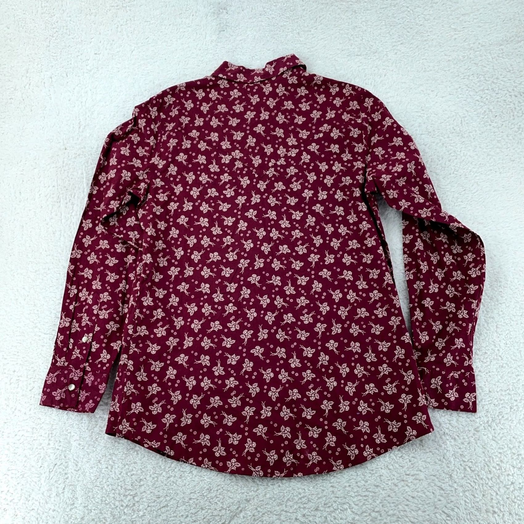 Wrangler Wrangler Wrancher Shirt Womens Small Burgundy Floral Cowboy Collared Pearl Snap Shirt Size S / US 4 / IT 40 - 6 Thumbnail