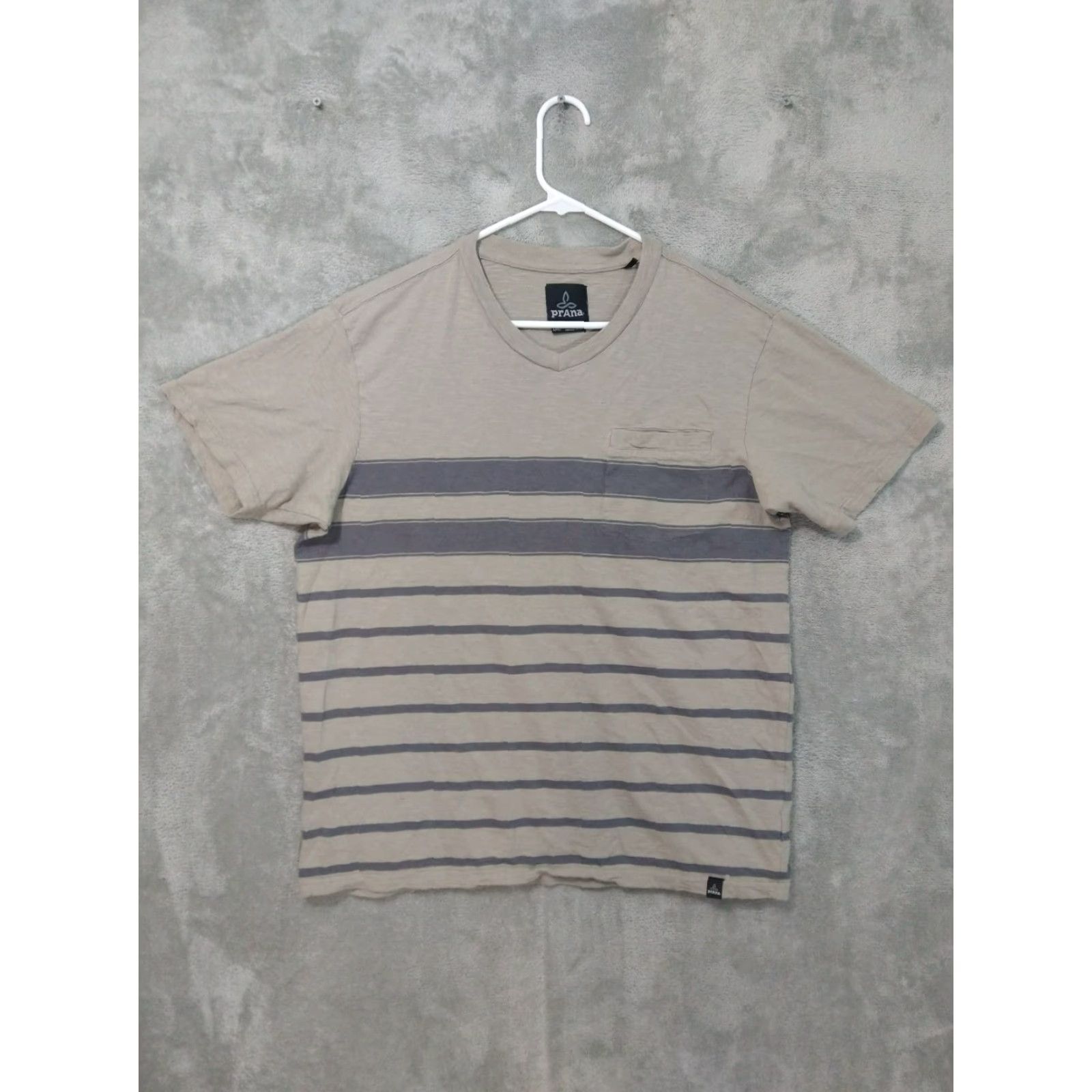Prana prAna Shirt Mens L Beige Striped V-Neck Short Sleeve Organic Cotton Breyson Nature Outdoor Shirt Mens L Beige Striped V-Neck Organic Cotton Breyson Size US L / EU 52-54 / 3 - 2 Thumbnail