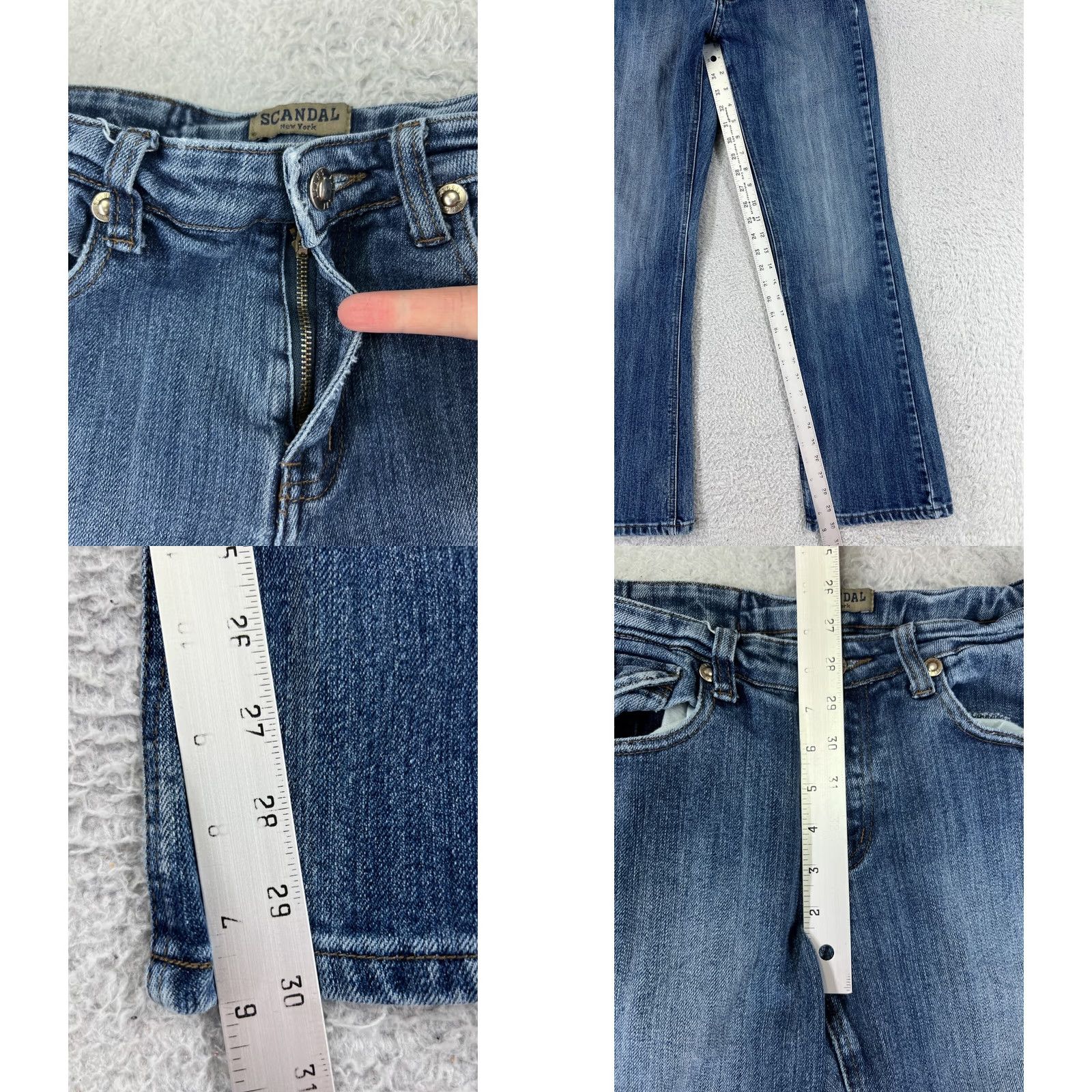 Vintage Scandal Jeans Women Bootcut Denim 5-Pocket Blue Mid Rise 28 Inseam 30 Cotton Blend Stretch Distressed Embroidered Zipper Modern Casual Womens Jeans Size 28" / US 6 / IT 42 - 8 Thumbnail