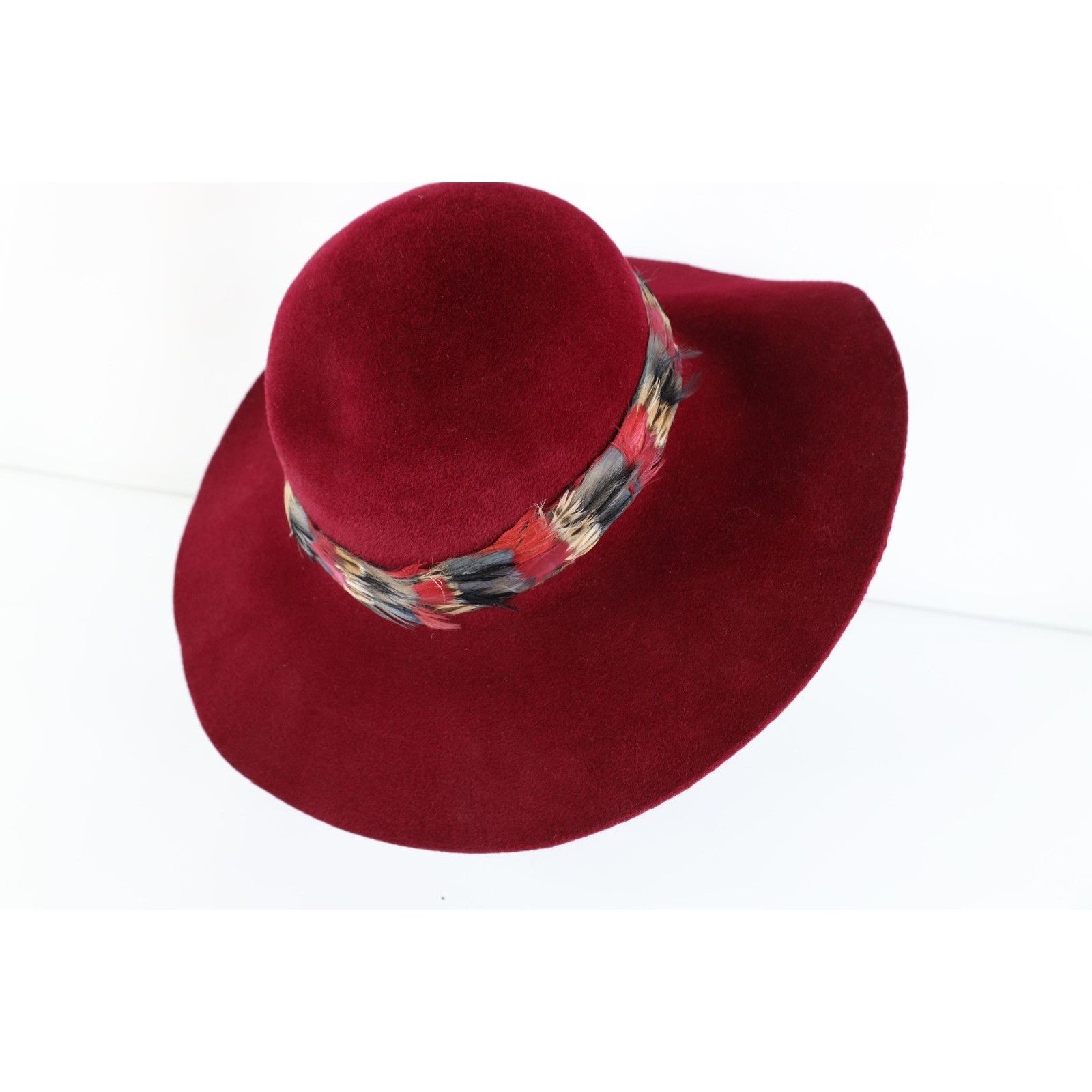 Vintage Vtg 50s Rockabilly Feather Band Wide Brim Felt Wool Hat Size ONE SIZE - 6 Thumbnail