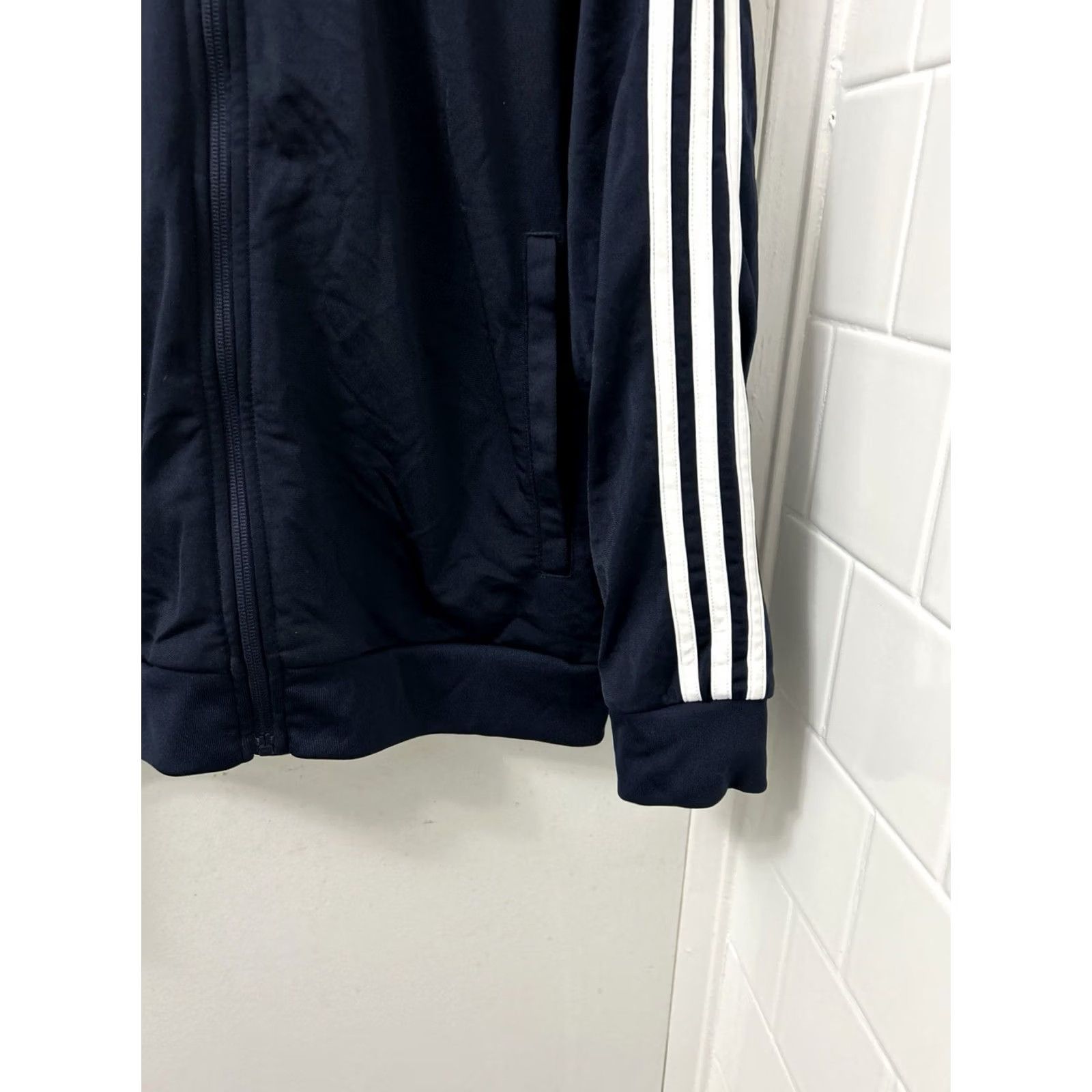 Adidas Adidas Track Jacket Mens M Navy Blue Primegreen Full Zip White Stripes Shirt Size US M / EU 48-50 / 2 - 6 Thumbnail