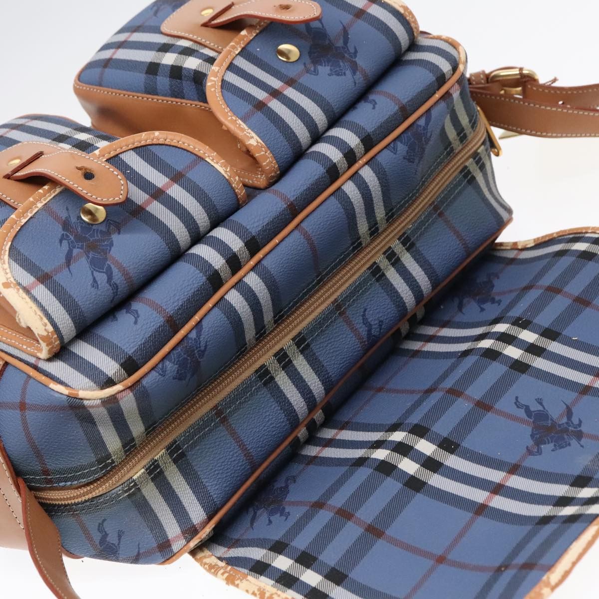 Burberry Burberry Nova Check Shoulder Bag Pvc Leather Blue Gold Size ONE SIZE - 7 Thumbnail