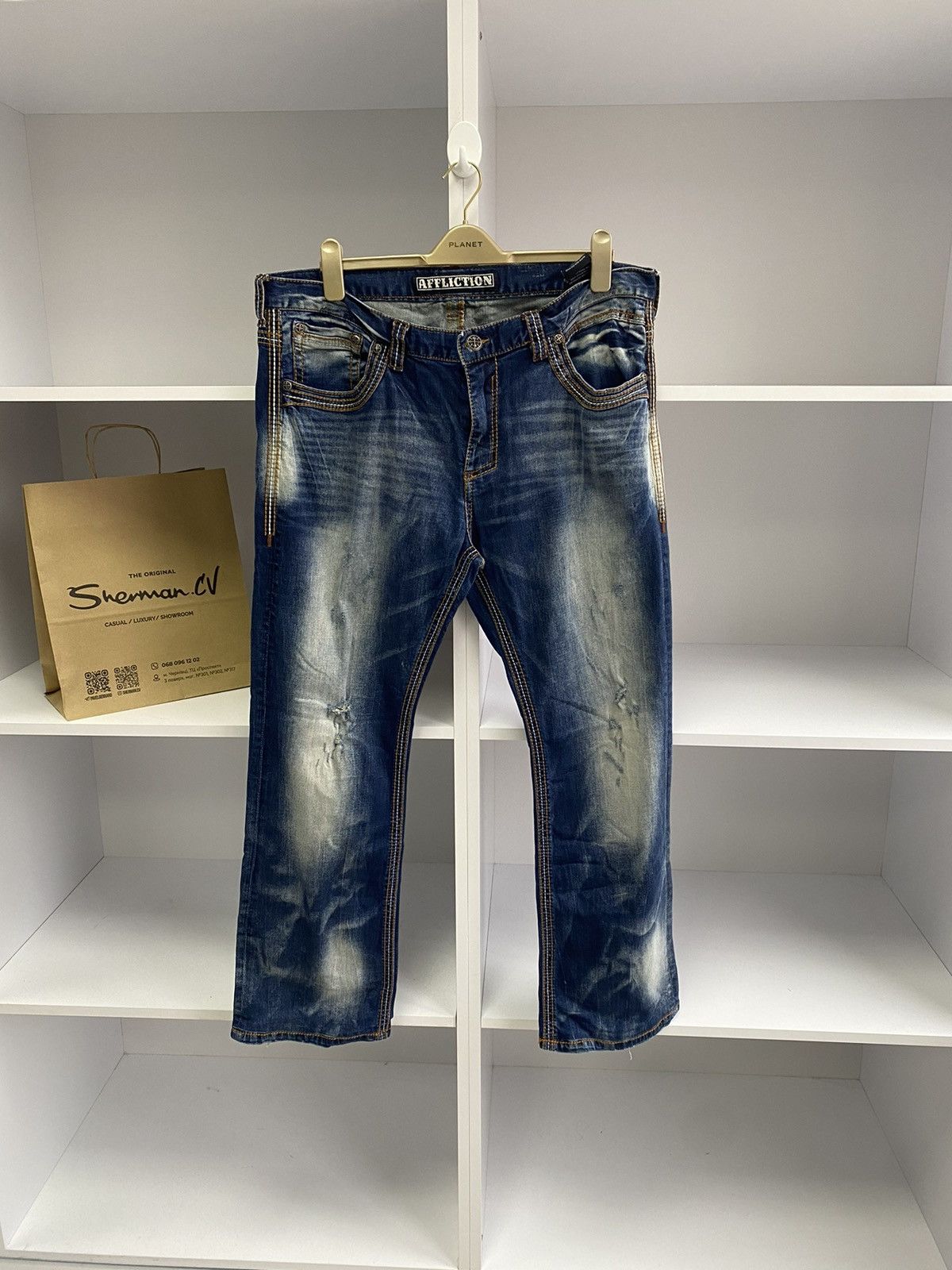 Affliction × Vintage Vintage Affliction Men's Denim Jeans Embroidered Blue Size US 38 / EU 54 - 2 Thumbnail