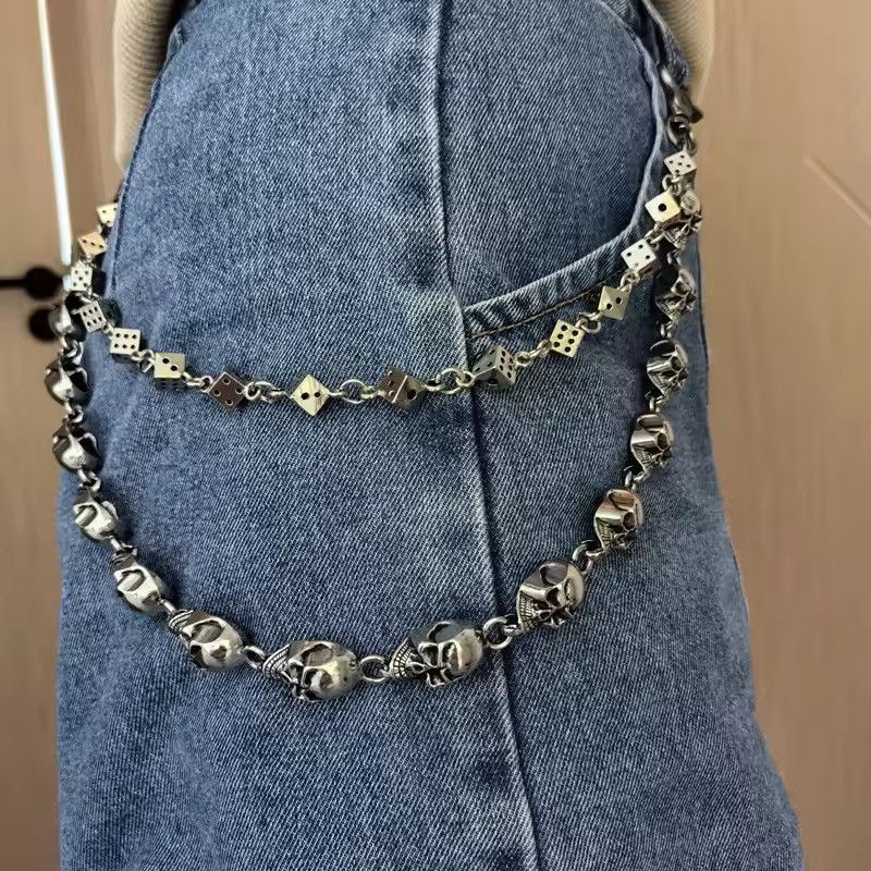 Jewelry Silver Skull Cross Chain Wallet Chain, Gothic Punk Accessory Size ONE SIZE - 7 Thumbnail