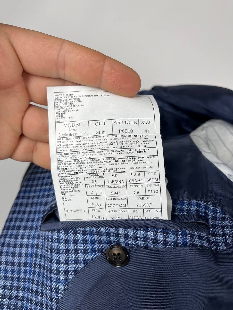 Suitsupply Suitsupply Lazio Wool Silk Linen Check Blue Blazer Size 44 Size 44R - 10 Thumbnail