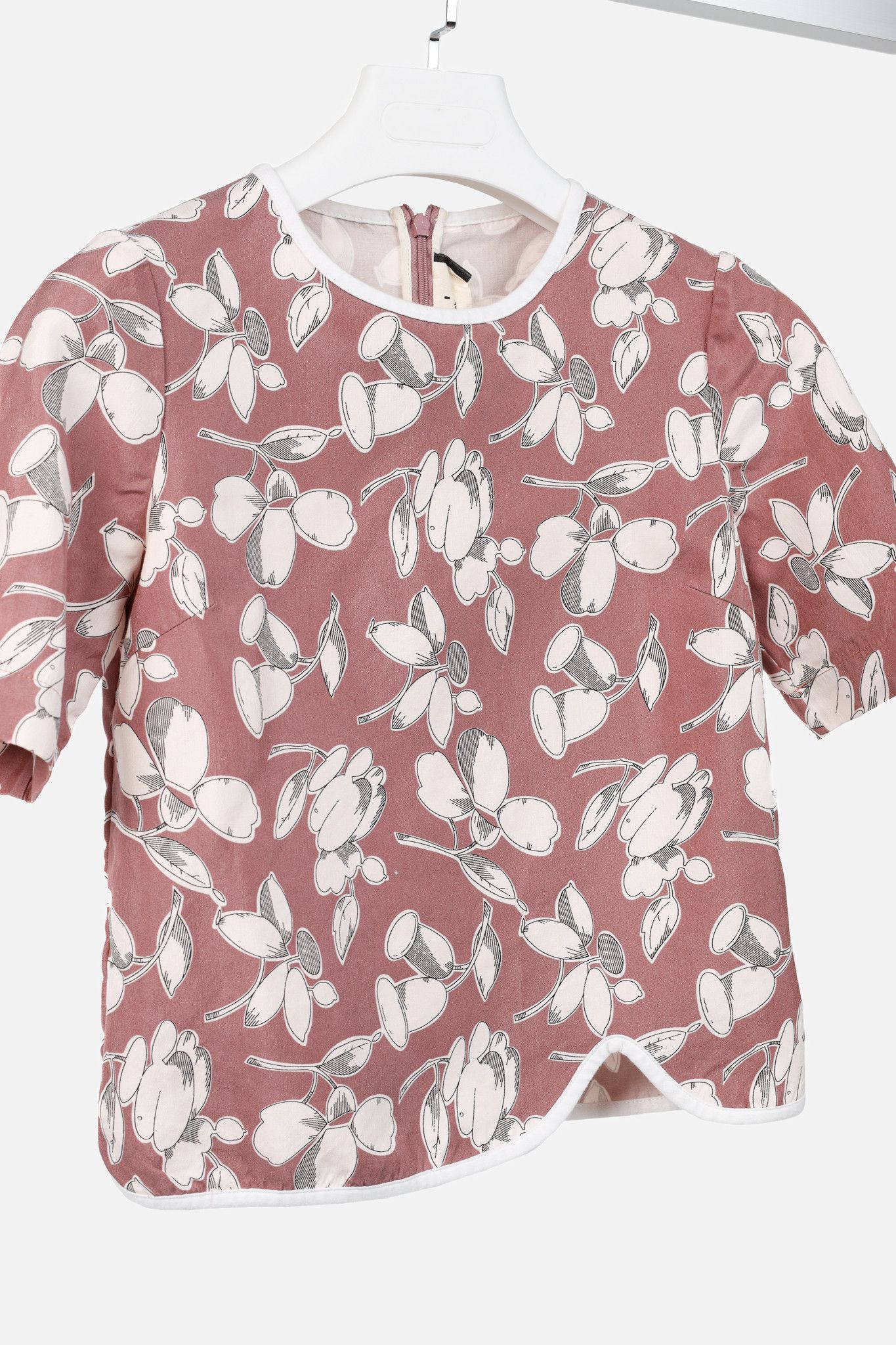 Marni Marni Mauve Cotton & Silk Floral-Print Asymmetrical Top Size XS / US 0-2 / IT 36-38 - 3 Thumbnail