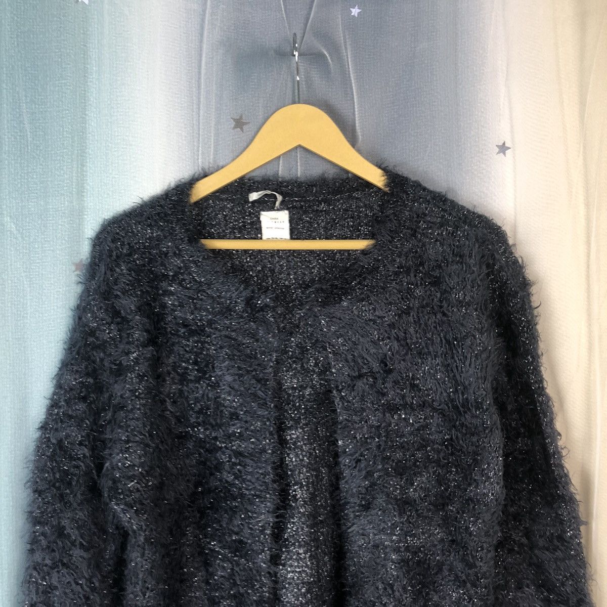 Zara Zara Dark Blue Shag Shaggy Fur Mohair Cardigan #874 Size M / US 6-8 / IT 42-44 - 2 Thumbnail