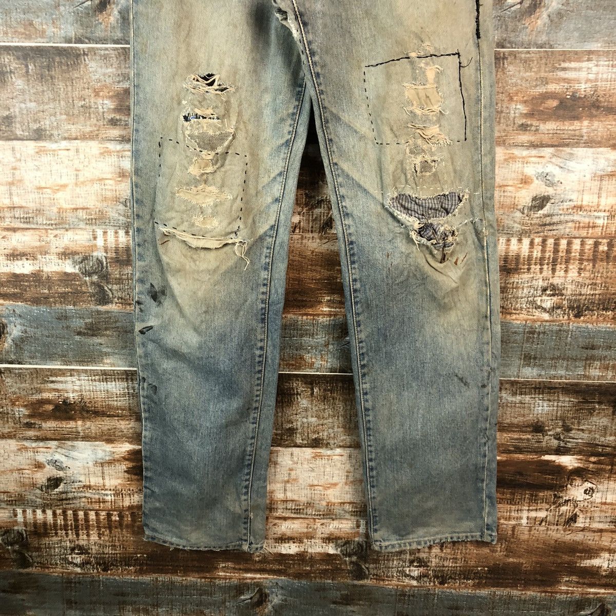 GL Hearth Blue patchwork Distressed Denim Pants #A2177