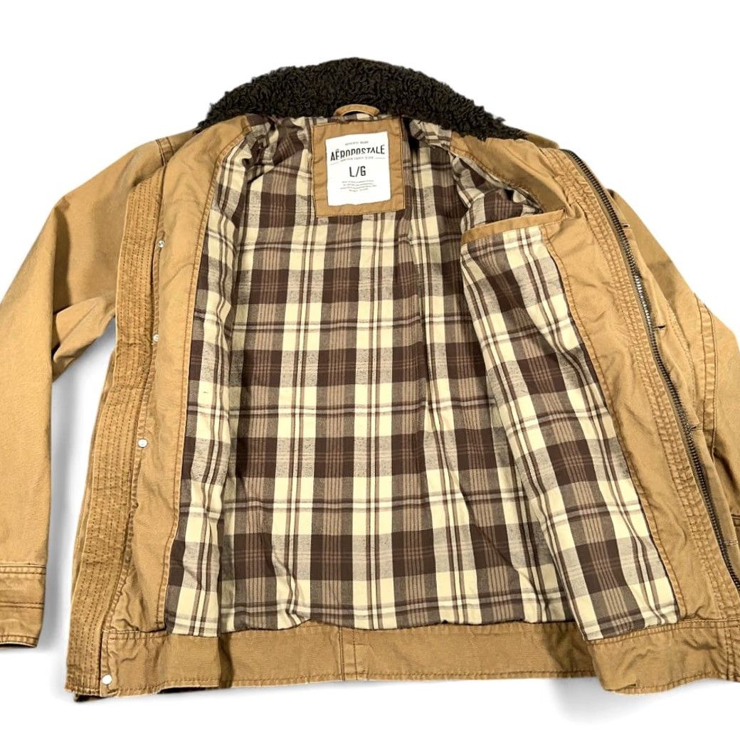 Aeropostale AEROPOSTALE Jacket Adult LARGE Brown Sherpa Lined Trucker Canvas Plaid Lined Y2K Mens Size US L / EU 52-54 / 3 - 3 Thumbnail