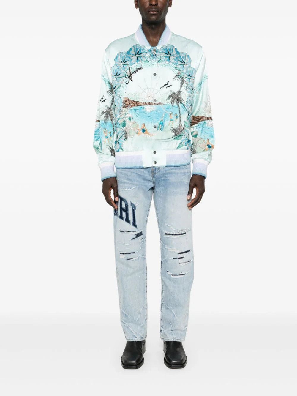 Amiri o1s1wg110725 Varsity Logo Repair Straight Jeans in Blue Size US 30 / EU 46 - 4 Thumbnail