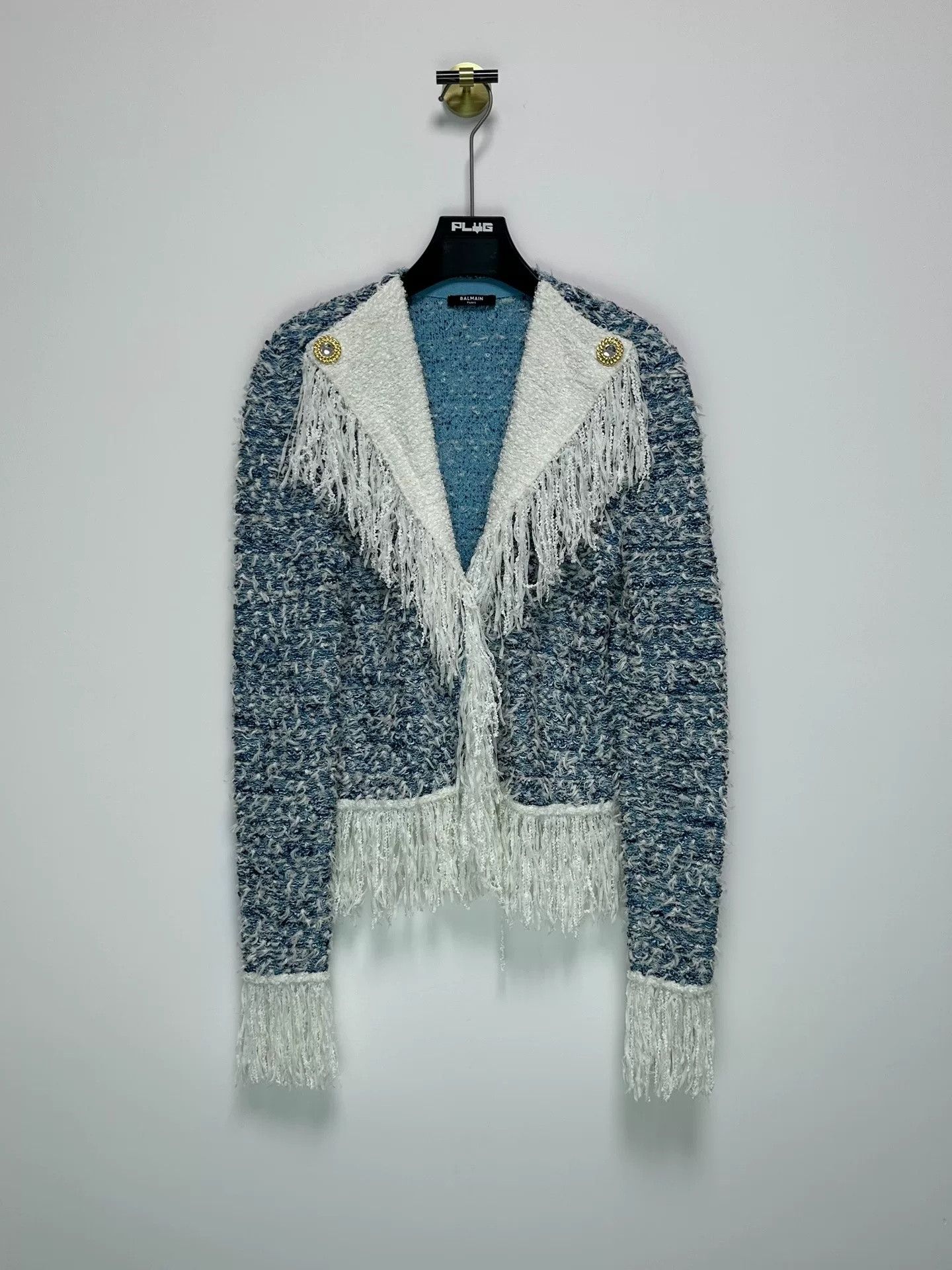 Balmain Balmain Blue White Fringe T Cardigan Size US S / EU 44-46 / 1 - 1 Thumbnail