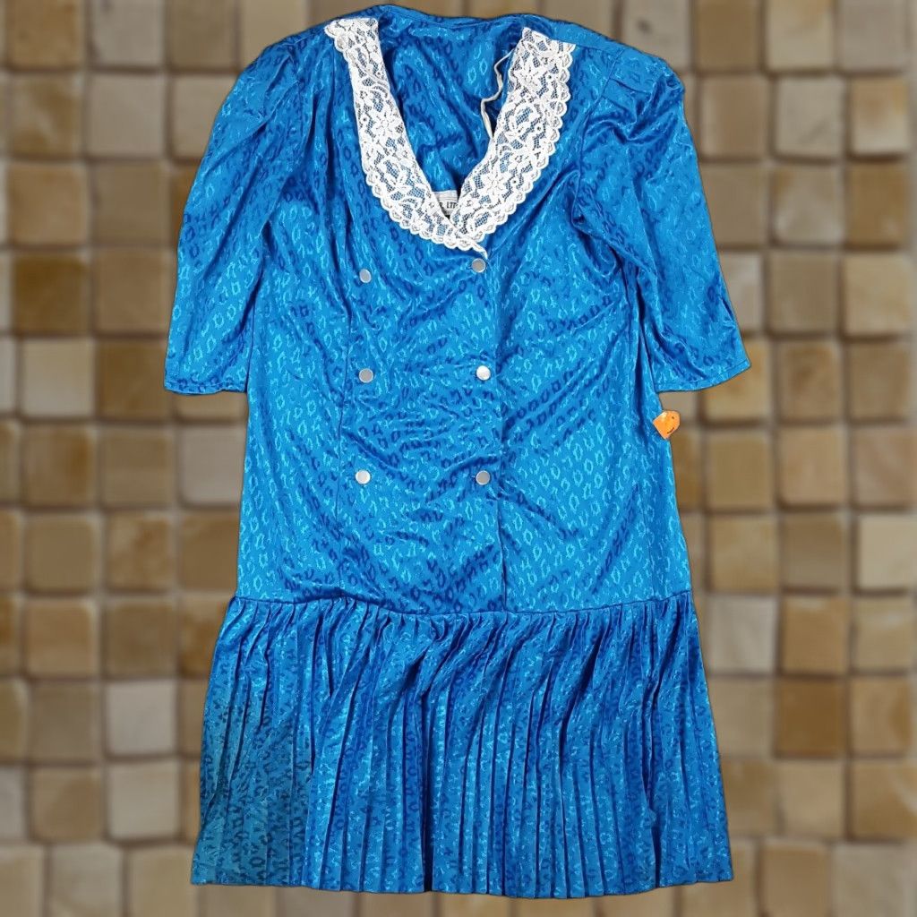 Vintage VINTAGE Vintage 80s Cocktail Art Deco Maxi Women's Size 18 Drop Waist Satin 70s Dress Blue Polyester Marla R Ltd Dress Size XXL / US 16-18 / IT 52-54 - 1 Thumbnail