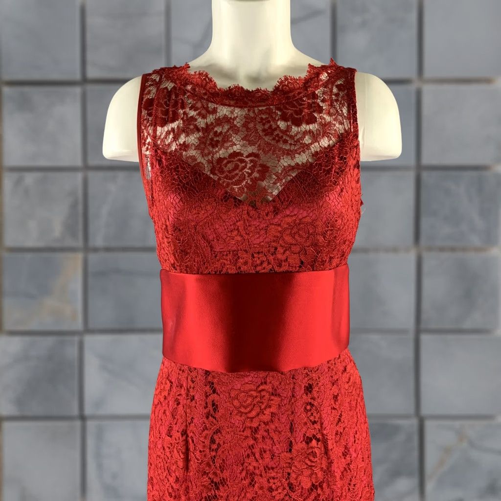 Dolce & Gabbana DOLCE & GABBANA Size M Red Satin Lace Long Gown - Women Maxi Dress, Lace, Italy, 3. Excellent Pre-Owned Condition Size M / US 6-8 / IT 42-44 - 1 Thumbnail