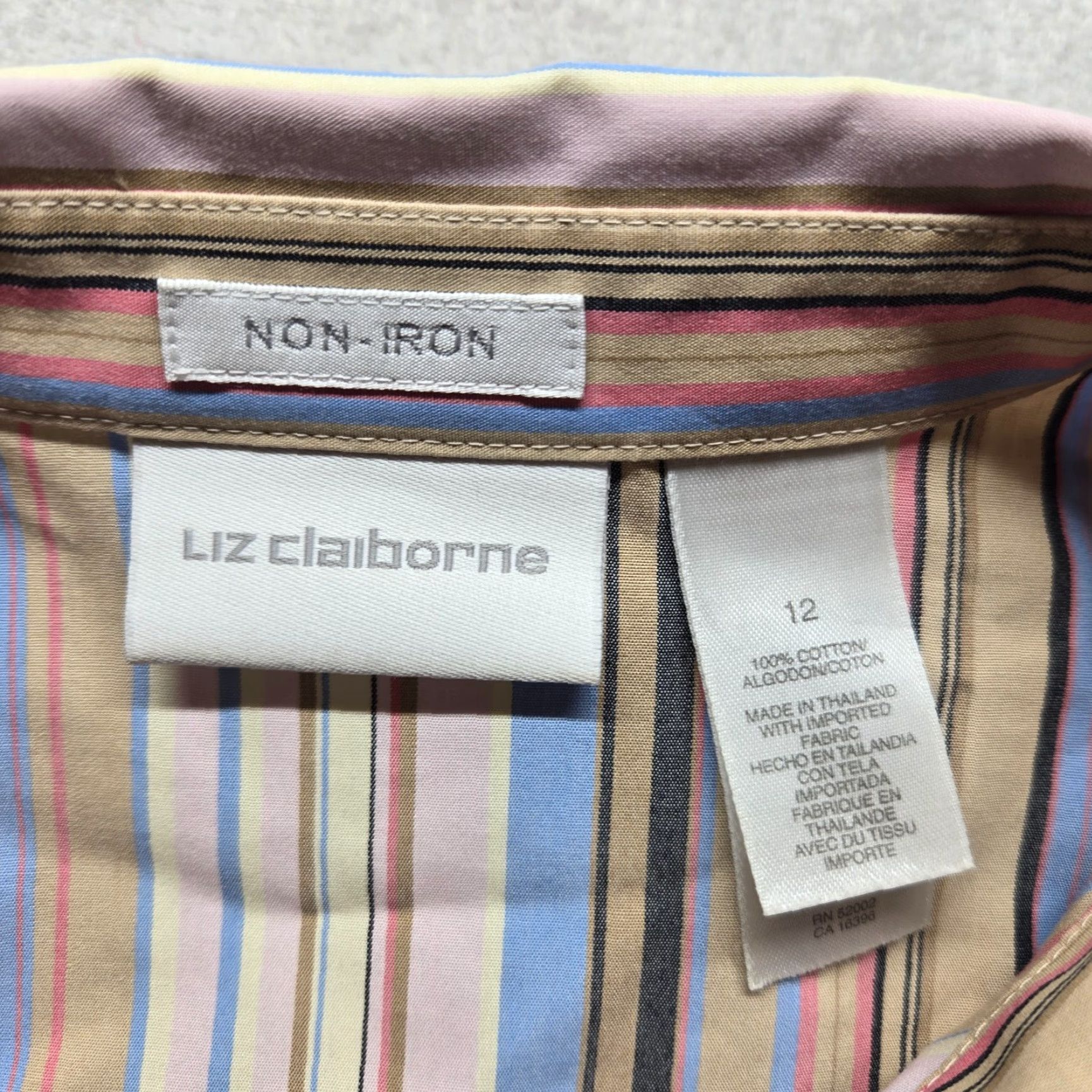 Liz Claiborne Liz Claiborne Shirt Adults 12 Multicolor Striped Long Sleeve Button-Up Women's Shirt Non-Iron Basic Regular Adult Women 12 Multicolor Stripe Shirt Size XL / US 12-14 / IT 48-50 - 3 Thumbnail