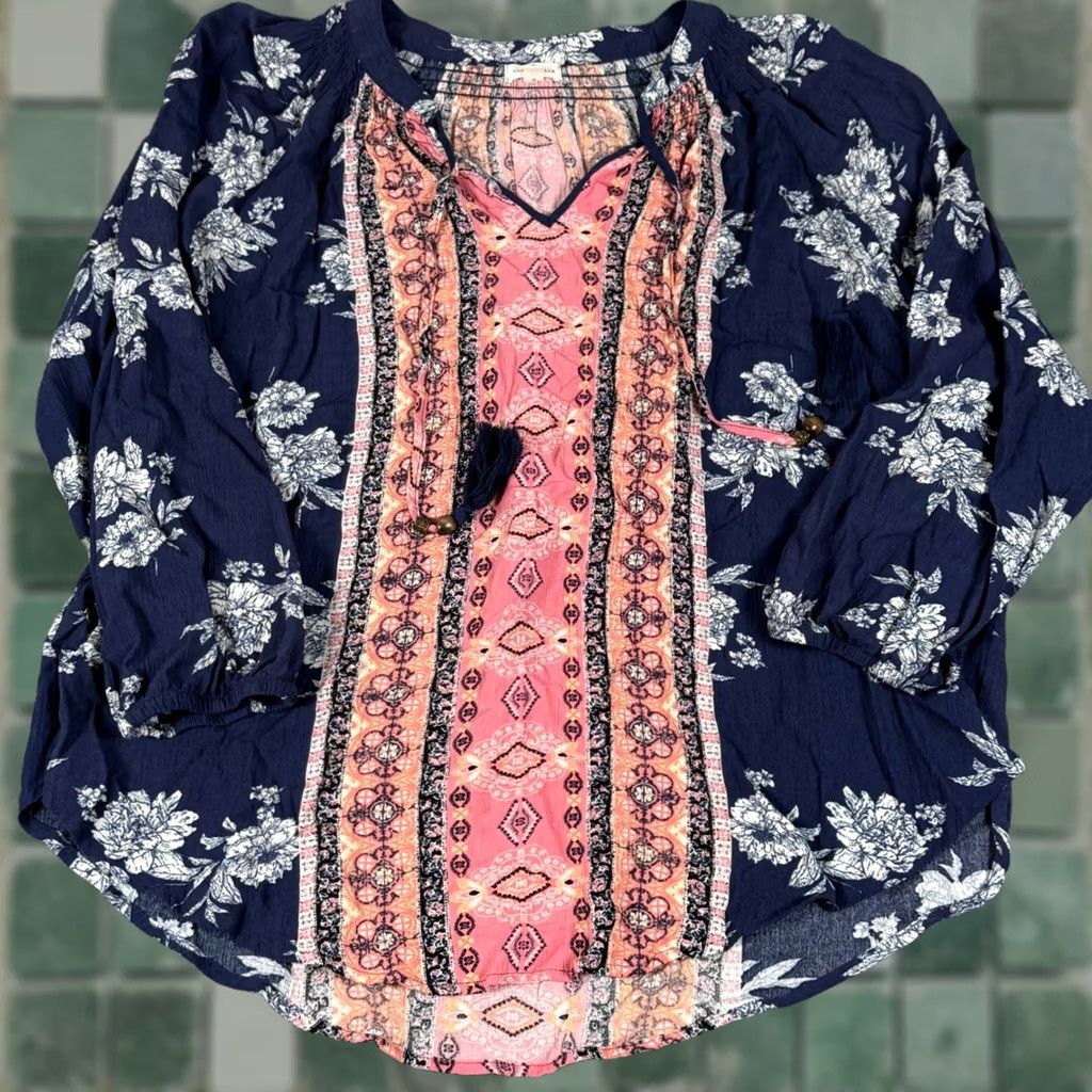 Vintage VINTAGE? No — Mason & Belle Boho Floral Tunic Blouse Blue M Women Long Sleeve V-Neck Lightweight Elastic Waist Casual Festival Hippie 90s? Size M / US 6-8 / IT 42-44 - 1 Thumbnail