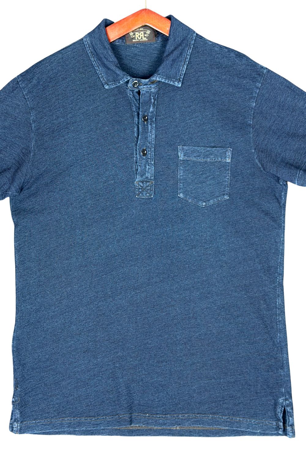 RRL Double RL Indigo Dyed Slub Jersey Polo Shirt image 6