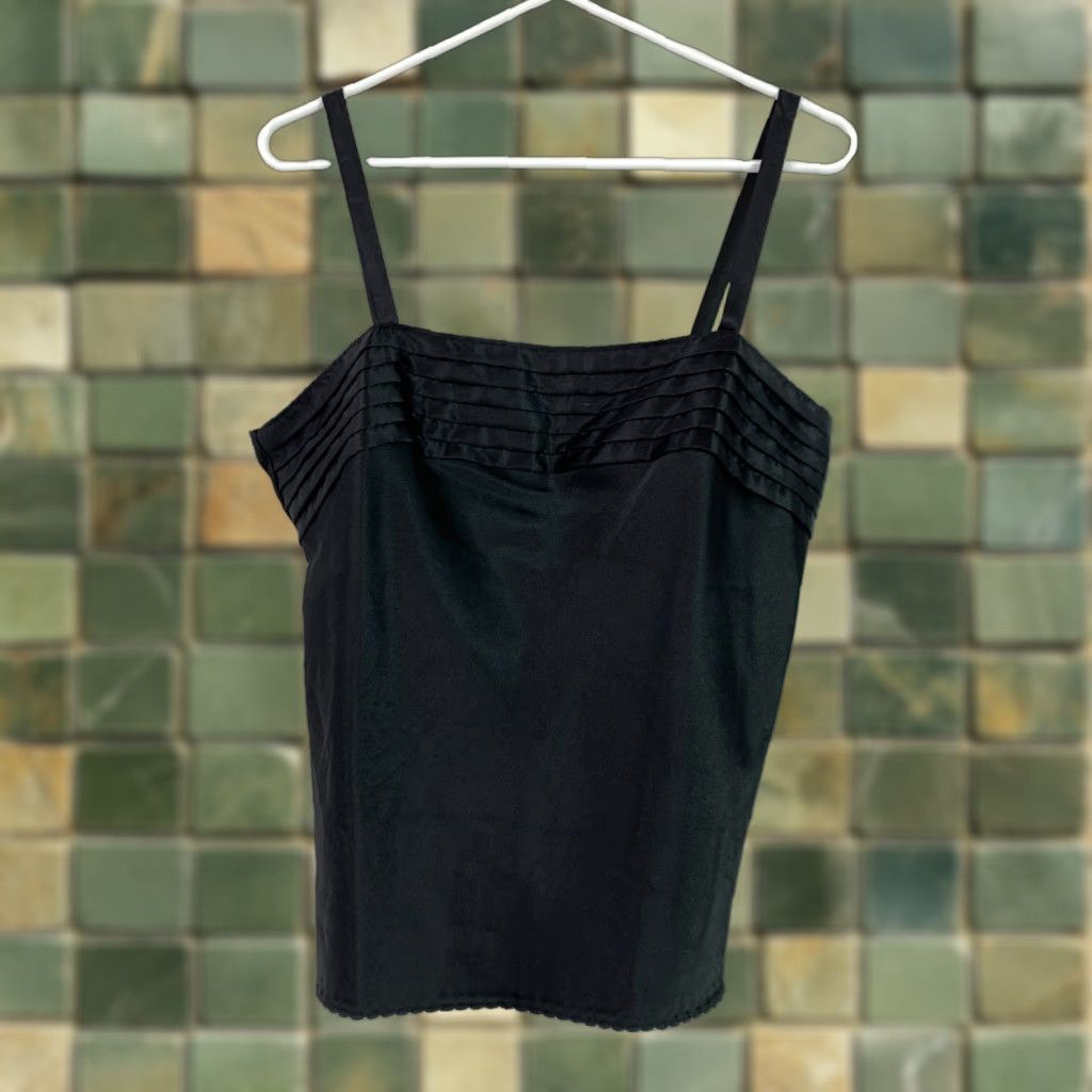 Vintage VINTAGE Black Silky Pleated Camisole 40" Chest 1980s Unbranded Shirt Womens? Size ONE SIZE - 1 Thumbnail