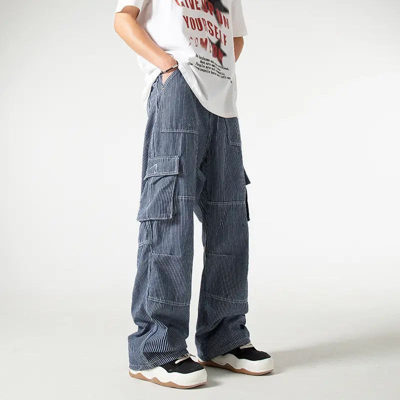 Japanese Brand Retro loose striped patchwork pocket jeans Size US 32 / EU 48 - 4 Thumbnail